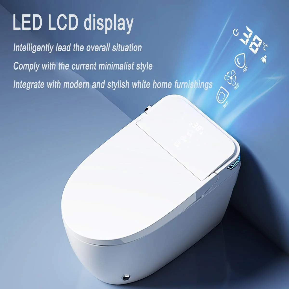 توالت فرنگی هوشمند یکپارچه، حسگر کاملا اتوماتیک، باز و بسته شدن و فلاشینگ اتوماتیک، نور شب، تمیز کردن چند منظوره، گرمایش صندلی و خشک کردن با هوای گرم، برای استفاده در حمام