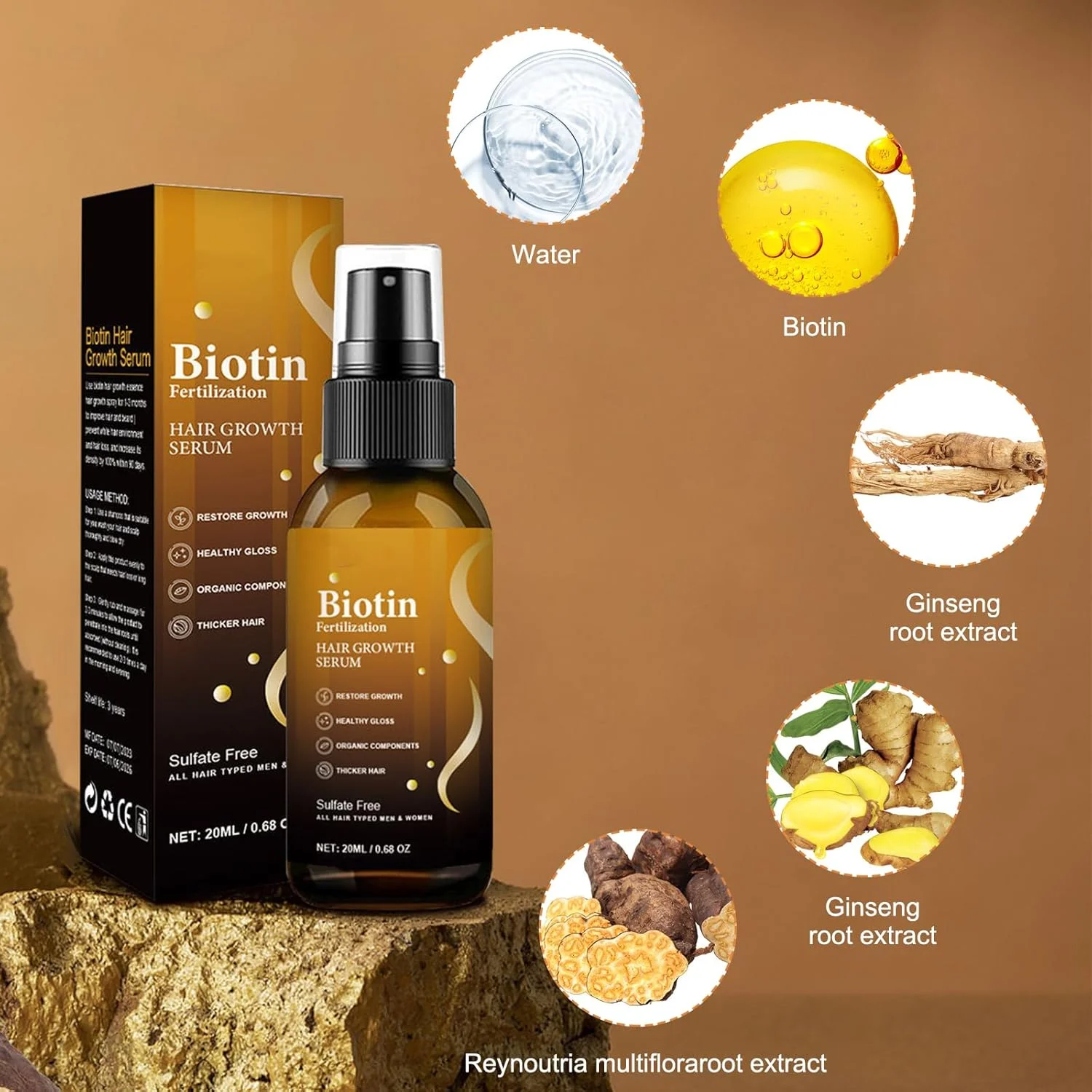 اسپری رشد مو، سرم رشد مو حاوی بیوتین، 2 عدد 20 میلی لیتری، اسپری سرم رشد مو حاوی بیوتین، اسانس گیاهی ممتاز، تغذیه کننده مو و پوست سر برای ضخیم تر، بلندتر و قوی تر کردن مو