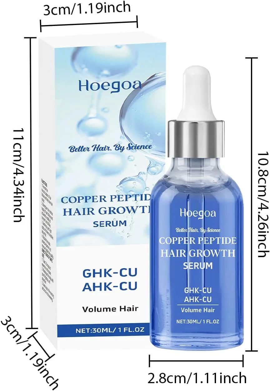 سرم پپتید مس 10% GHK-CU 5% AHK-CU درمان قوی رشد مو، تحریک کننده فولیکول ها، کاهش دهنده نازکی، ضخیم کننده مو، بهبود سلامت پوست سر برای موهای پرپشت تر و قوی تر در طول زمان