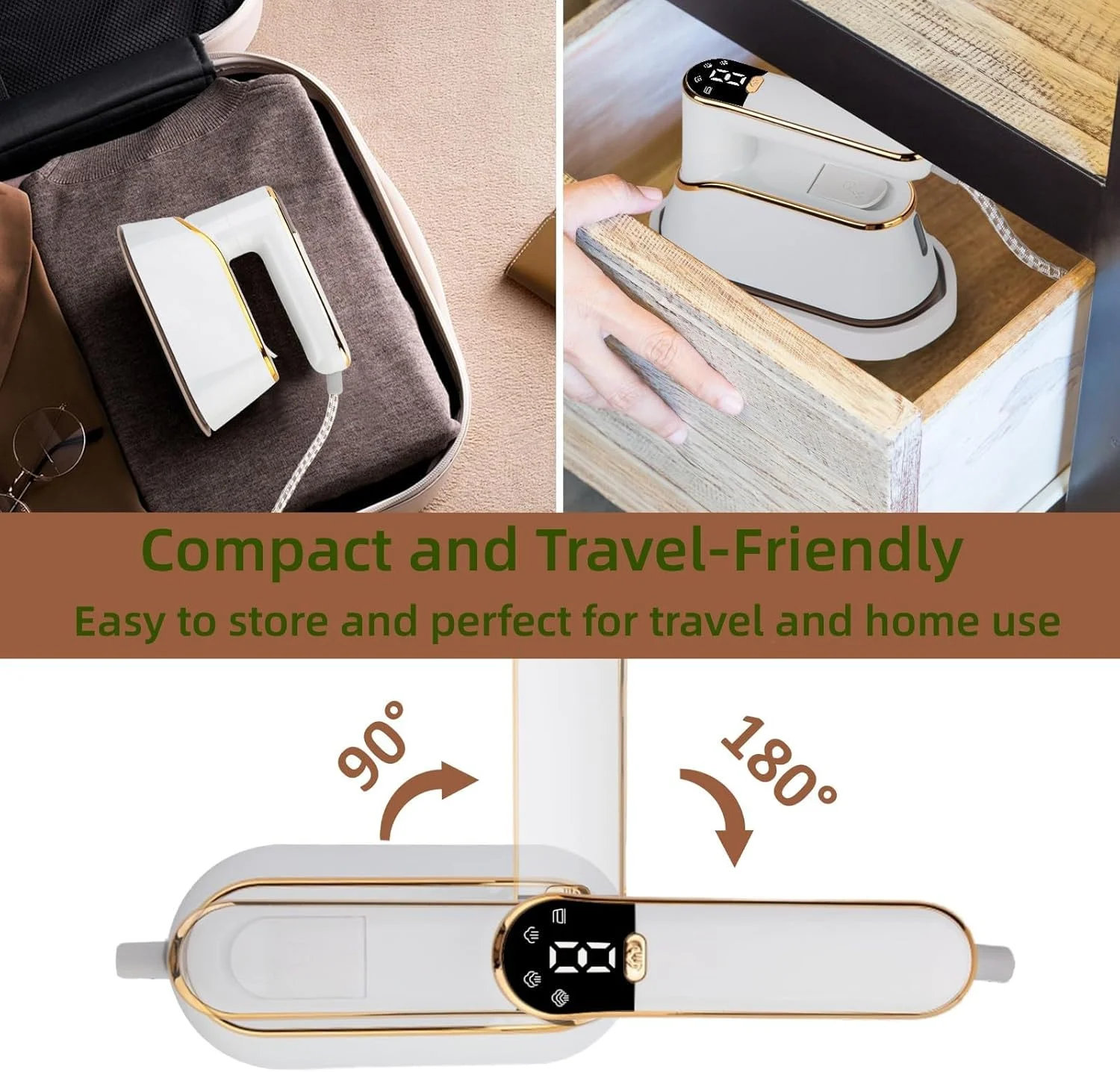 بخارگر لباس KASTWAVE، بخارگر و اتو بخار قابل حمل 2 در 1، بخارگر دستی جمع و جور با صفحه نمایش LCD، گرم شدن سریع 15 ثانیه ای، بخارگر ضروری برای لباس های مسافرتی، خوابگاه دانشجویی و منزل