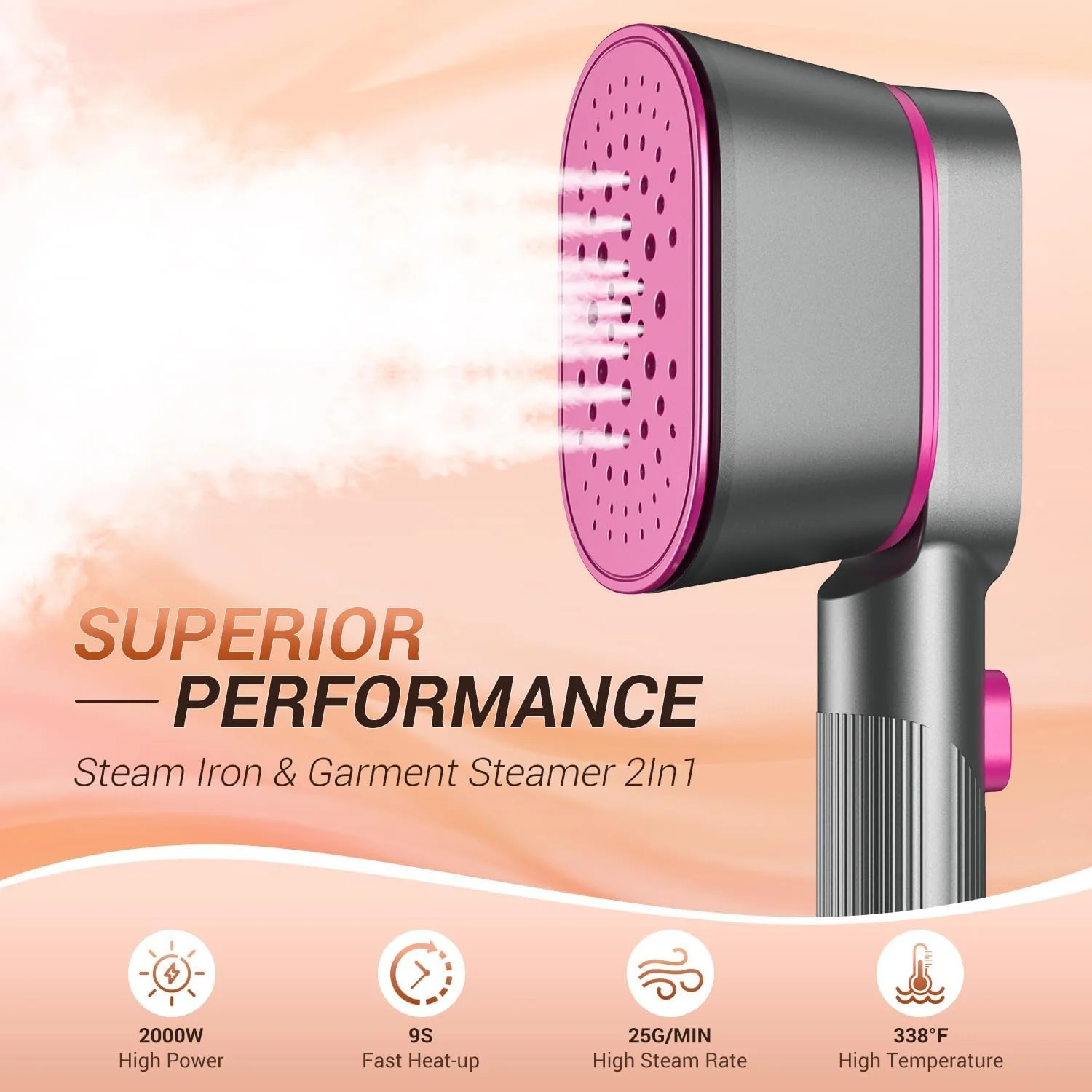 بخارگر دستی لباس KASTWAVE، بخارگر قابل حمل لباس، از بین برنده چین و چروک پارچه و اتو لباس 2 در 1، بخارگر قدرتمند 2000 واتی لباس، گرم شدن سریع 9 ثانیه ای، برای خانه، محل کار و مسافرت