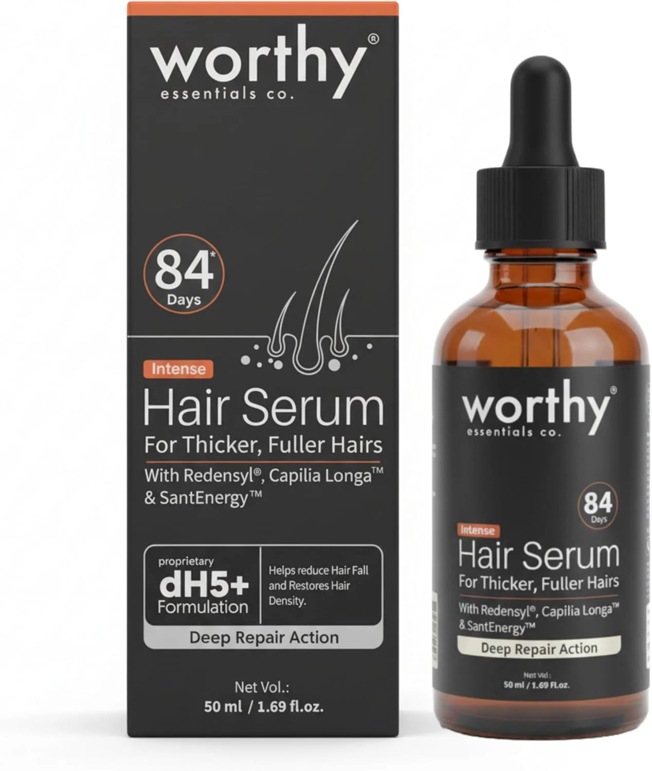 سرم رشد موی فشرده 84 روزه Worthy Essentials Co. | حاوی Redensyl، Aminexil، Procapil برای رشد مو و کنترل ریزش مو | برای آقایان و بانوان | 50 میلی لیتر