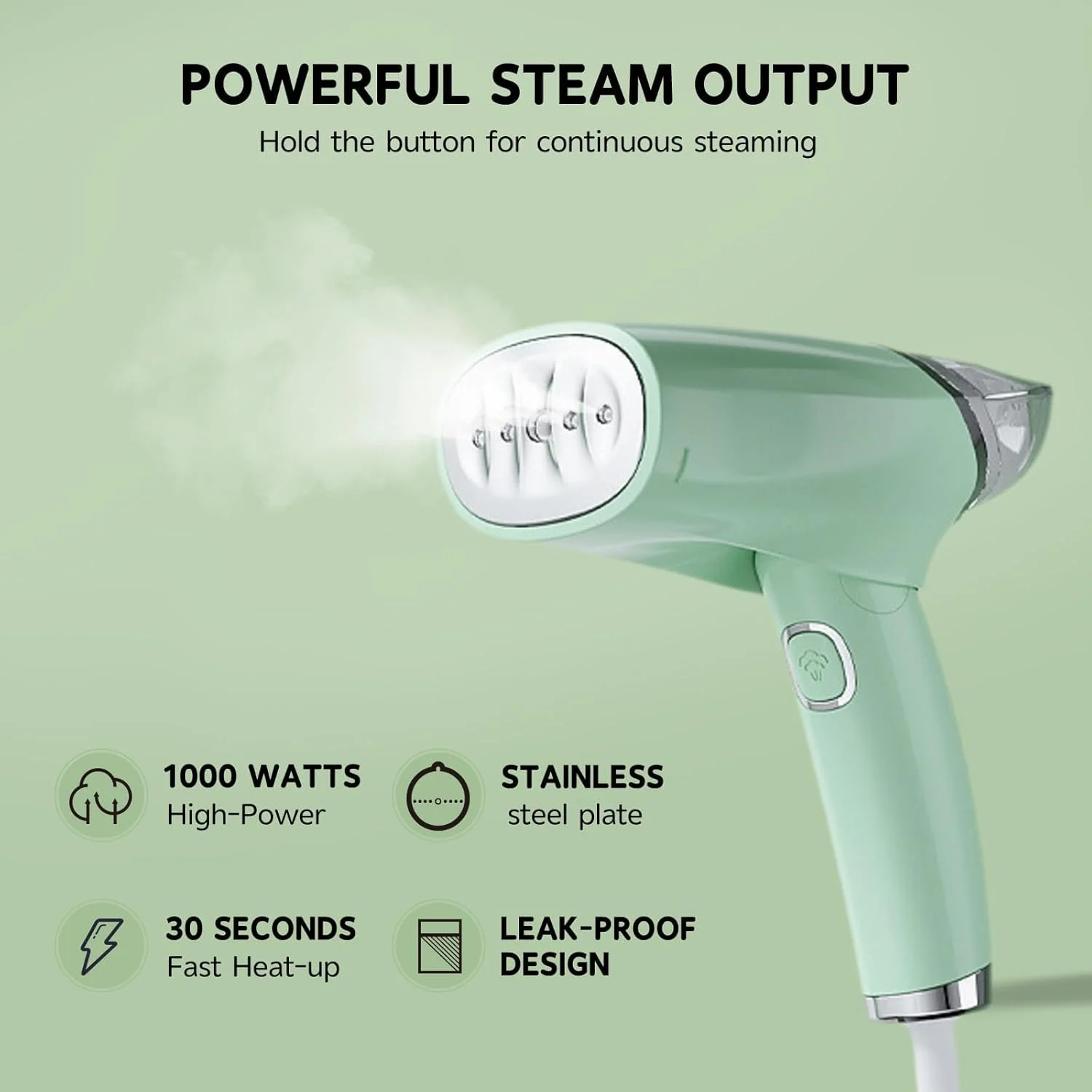 بخارگر لباس KASTWAVE، بخارگر دستی تاشو، از بین برنده چین و چروک پارچه با برس و فنجان اندازه گیری، اتو بخار سبک وزن پارچه برای خانه و مسافرت، سبز