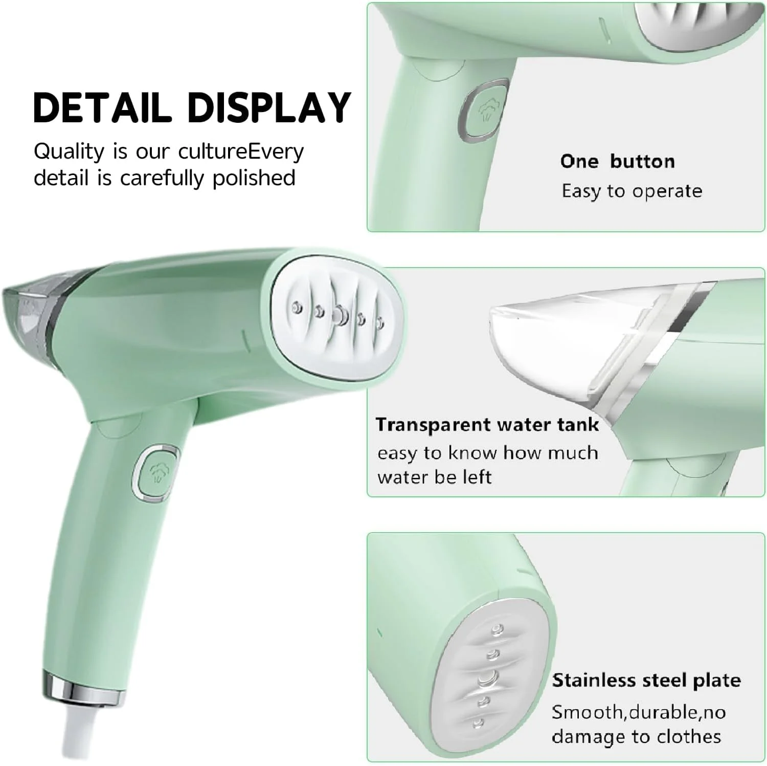 بخارگر لباس KASTWAVE، بخارگر دستی تاشو، از بین برنده چین و چروک پارچه با برس و فنجان اندازه گیری، اتو بخار سبک وزن پارچه برای خانه و مسافرت، سبز