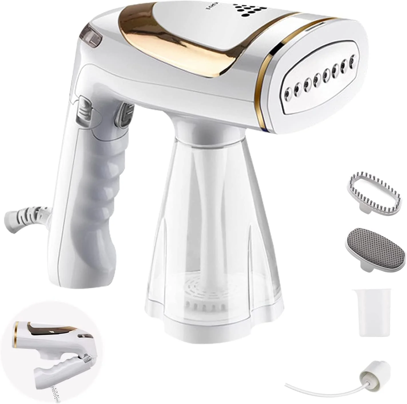 بخارگر دستی لباس، بخارگر مسافرتی تاشو، بخارگر قابل حمل با مخزن آب جداشدنی 250 میلی لیتری، بخار نفوذی قوی، اتو بخار از بین برنده چین و چروک برای خانه، محل کار و مسافرت، طلایی