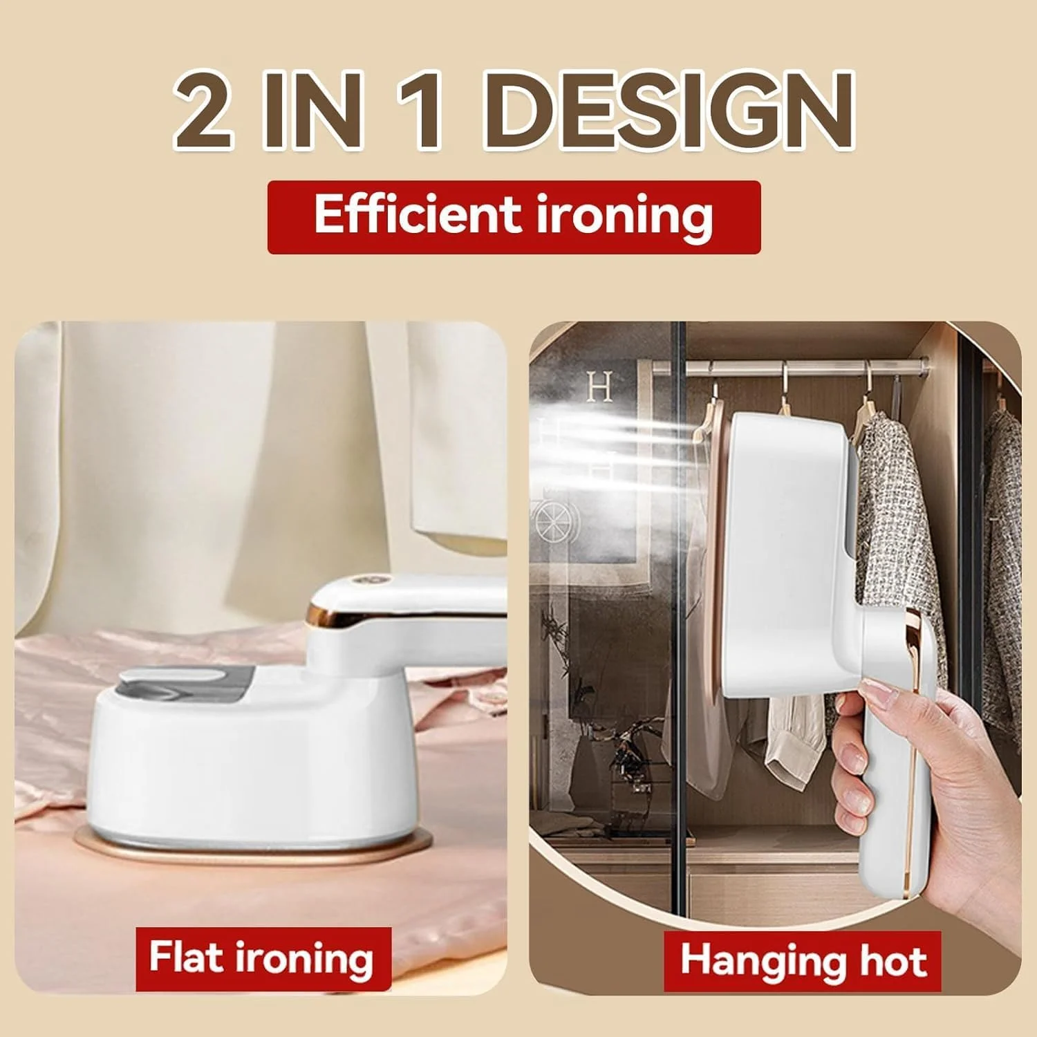 بخارگر، بخارگر اتو 2 در 1 برای لباس، اتو بخارگر مسافرتی قدرتمند برای مسافرت، 1100 وات، گرم شدن سریع در 15 ثانیه، خروجی 3 سطح بخار، بخارگر قابل حمل لباس برای مسافرت، خانه و محل کار (سفید، 220-240 ولت)