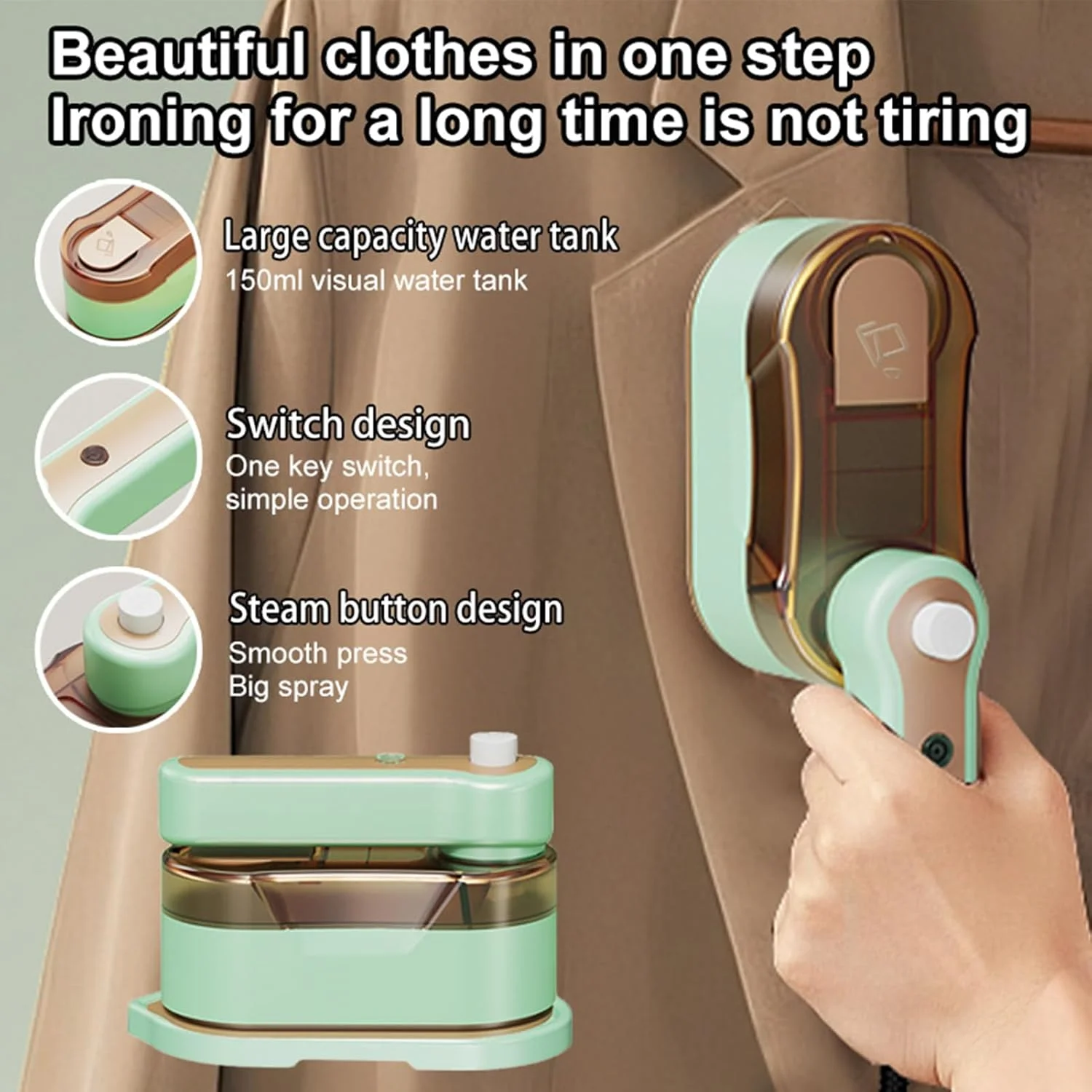 بخارگر لباس - بخارگرهای پارچه ای مسافرتی قابل حمل | اتو بخار تاشو قابل حمل با دسته چرخان 180 درجه برای مسافرت های کاری، تعطیلات، خوابگاه، چمدان و کیف دستی