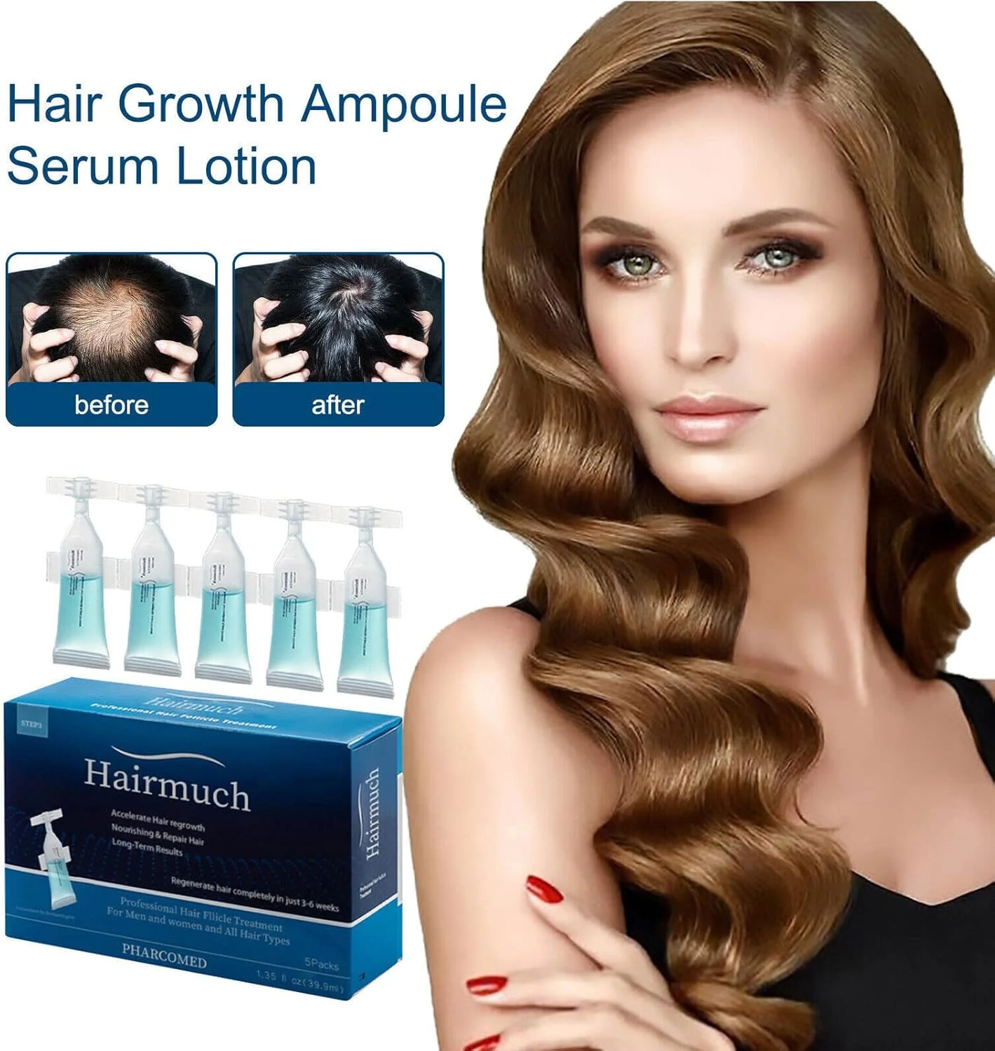 لوسیون سرم آمپول رشد مو Hairmuch، لوسیون آمپول رشد مو Hairmuch، لوسیون سرم آمپول رشد مو، سرم رشد مو Hairmuch، درمان ریزش مو برای زنان و مردان (1 جعبه)