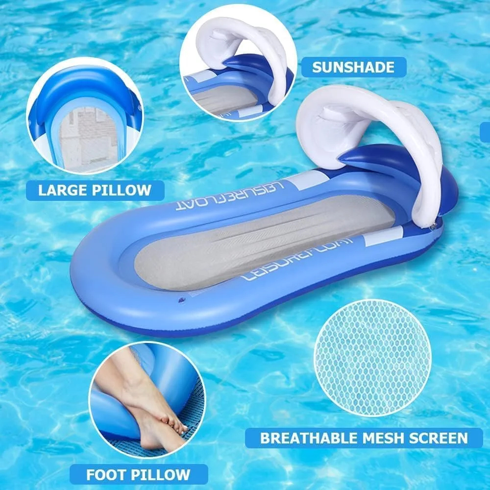 تخت بادی بزرگسال Azonee با سایبان جداشدنی، تکیه‌گاه سر و زیرپایی، مناسب برای خانواده، دوستان و بزرگسالان، ایده‌آل برای آفتاب گرفتن و استراحت در استخر