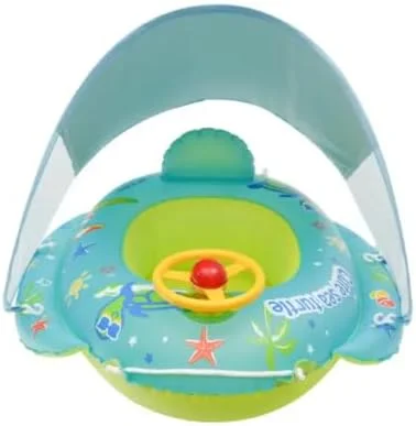 شناور بادی کودک با سایبان - شناور بادی استخر نوزاد برای 0 تا 4 سال - سایه بان قابل تنظیم UPF 50+، کمربند ایمنی و اسباب بازی - شناور استخر کودک برای بازی های آبی تابستانی و تفریح ​​شنا