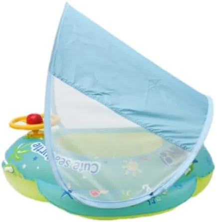 شناور بادی کودک با سایبان - شناور بادی استخر نوزاد برای 0 تا 4 سال - سایه بان قابل تنظیم UPF 50+، کمربند ایمنی و اسباب بازی - شناور استخر کودک برای بازی های آبی تابستانی و تفریح ​​شنا