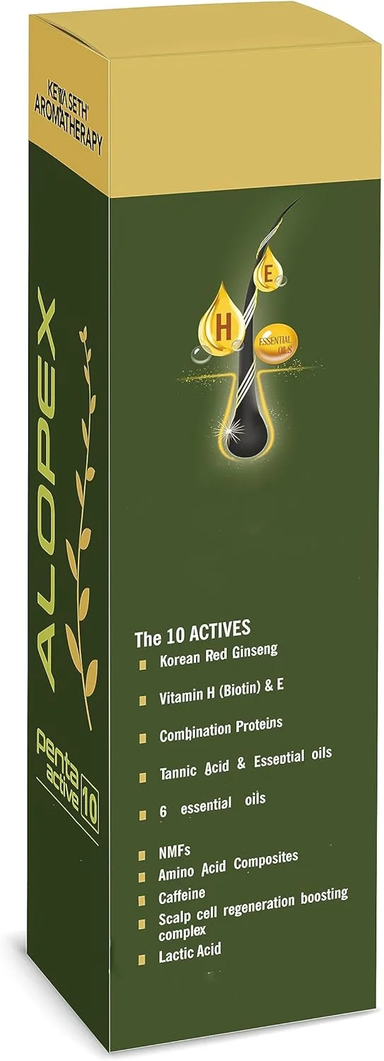 مجموعه درمان رشد مو و کنترل ریزش مو Keya Seth Aromatherapy Alopex Penta Active، از نظر بالینی ثابت شده، مسدود کننده DHT، غنی شده با جینسینگ قرمز کره ای، بیوتین و ویتامین E (بسته 3 عددی)