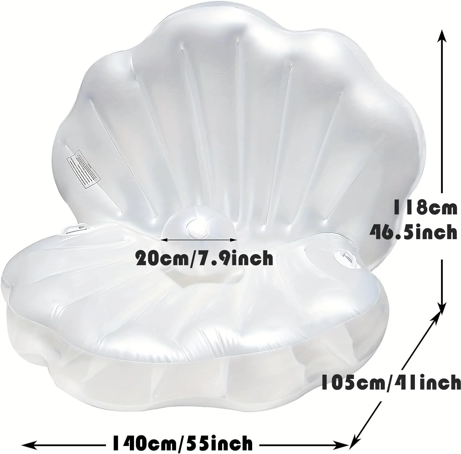 تخت بادی صدف دریایی بمیویز، شناور بادی بزرگ حلزونی با توپ مروارید، صندلی شناور صدف برای استخر شنا مهمانی ساحلی تابستانی برای بزرگسالان (140cm x 105cm x 118cm)