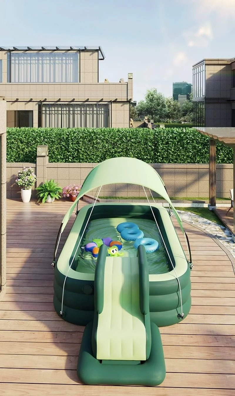 استخر بادی｜استخر بازی آبی کودک｜استخر شنای روباز با سرسره｜سایبان ضد آفتاب برای محافظت در برابر اشعه ماوراء بنفش｜مناسب برای نوزادان 6 ماهه و بالاتر