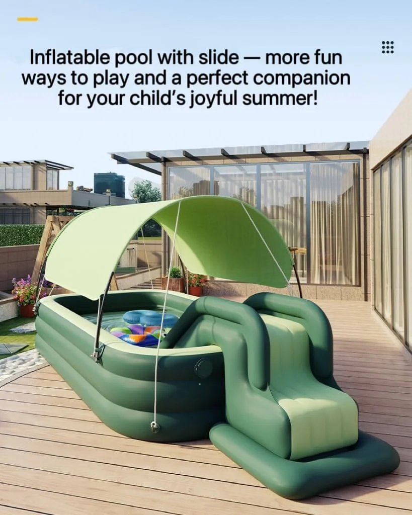 استخر بادی｜استخر بازی آبی کودک｜استخر شنای روباز با سرسره｜سایبان ضد آفتاب برای محافظت در برابر اشعه ماوراء بنفش｜مناسب برای نوزادان 6 ماهه و بالاتر