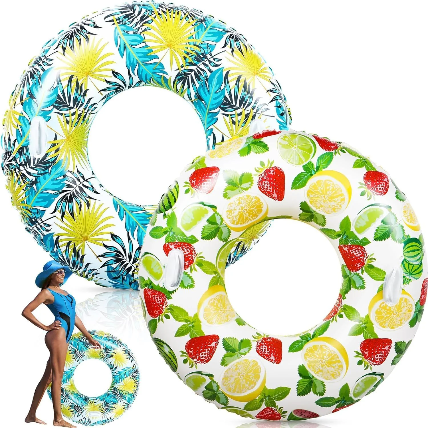 تیوپ بادی استخر بزرگ KASTWAVE بسته 2 عددی با دستگیره، تیوپ های بادی استخر 47 اینچی برای بزرگسالان و نوجوانان، شناورهای استخر سایز بزرگسال برای لوازم مهمانی ساحلی و استراحت در استخر تابستانی