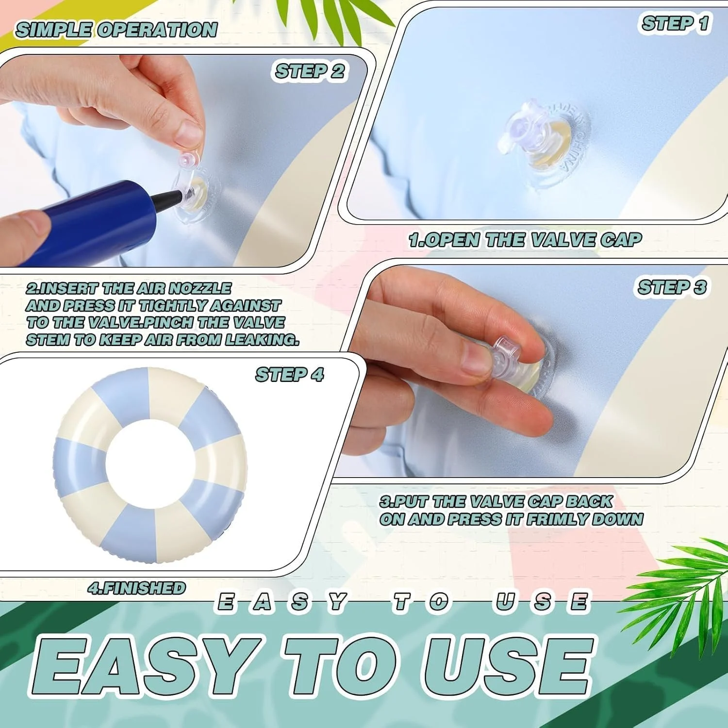 تیوپ استخر KASTWAVE، بسته 3 عددی، طرح راه راه نارنجی، سبز و آبی، حلقه شنا بادی مناسب استخر و ساحل برای مهمانی های تابستانی، 76x35 سانتی متر - بدون دستگیره