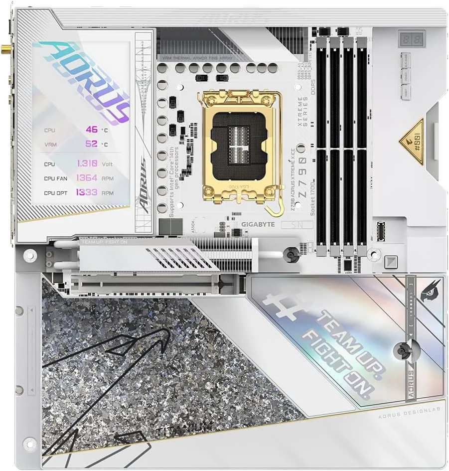 مادربرد گیگابایت Z790 AORUS XTREME X ICE - پشتیبانی از پردازنده های نسل 14 اینتل، LGA 1700، VRM با 24+1+2 فاز، تا 8266 مگاهرتز DDR5 (OC)، 1xPCIe 5.0 + 4xPCIe 4.0 M.2، Wi-Fi 7، LAN 10GbE، USB 3.2 Gen 2x2
