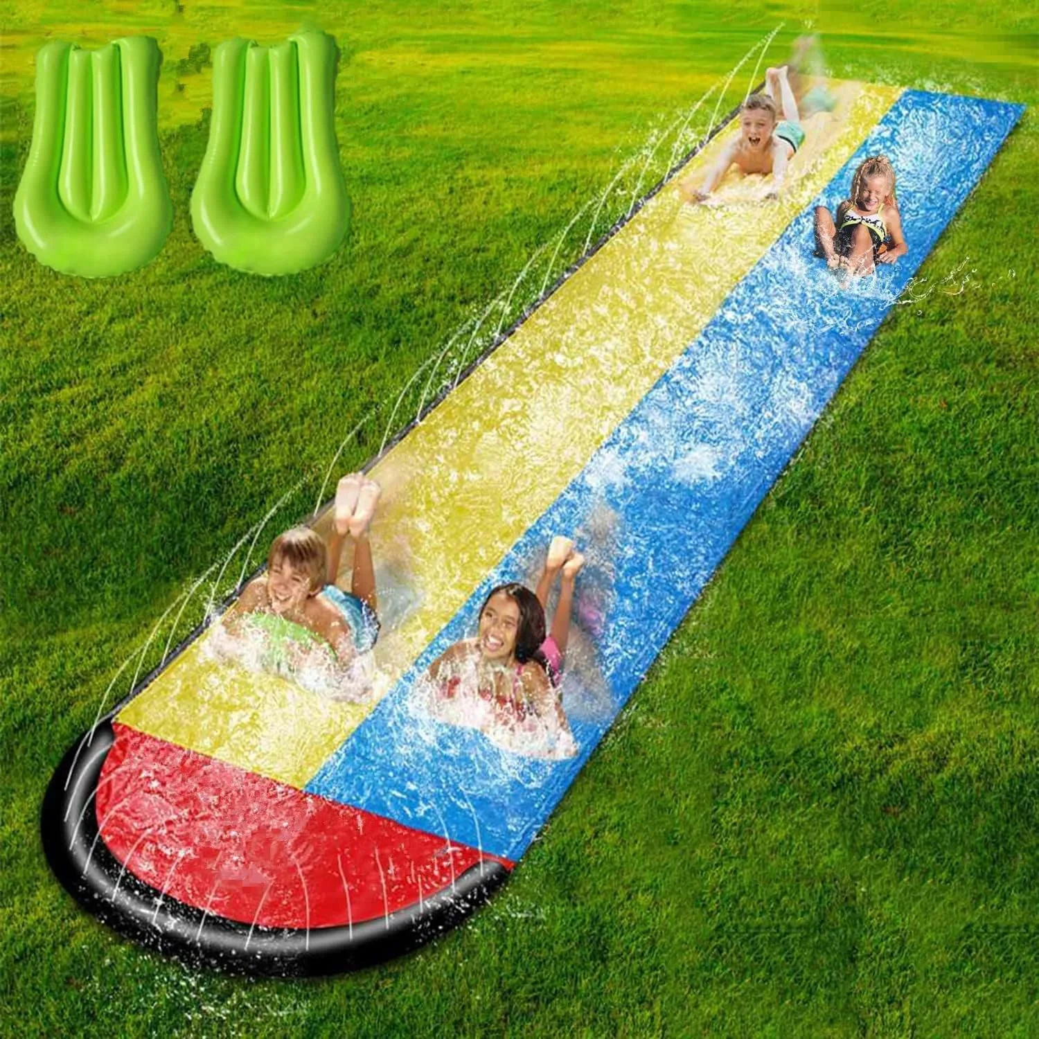 سرسره آبی فوق العاده بلند 6.1 متری/20 فوتی Zarmanuae برای کودکان، سرسره آبی دو نفره غول پیکر چمن برای کودکان با دو تخته بادی، بهترین هدیه برای بازی استخر شنای تابستانی کودکان اسباب بازی فضای باز