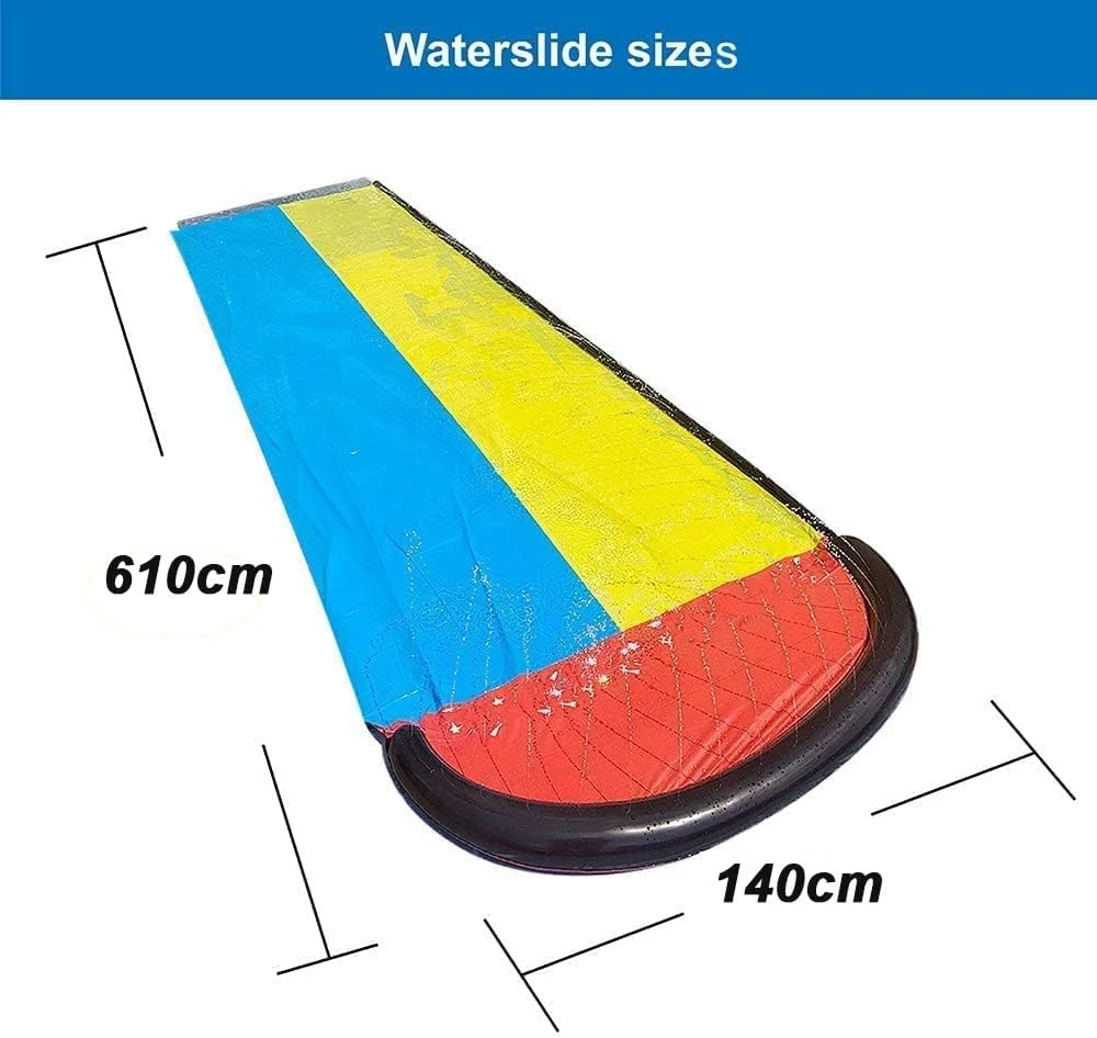 سرسره آبی فوق العاده بلند 6.1 متری/20 فوتی Zarmanuae برای کودکان، سرسره آبی دو نفره غول پیکر چمن برای کودکان با دو تخته بادی، بهترین هدیه برای بازی استخر شنای تابستانی کودکان اسباب بازی فضای باز