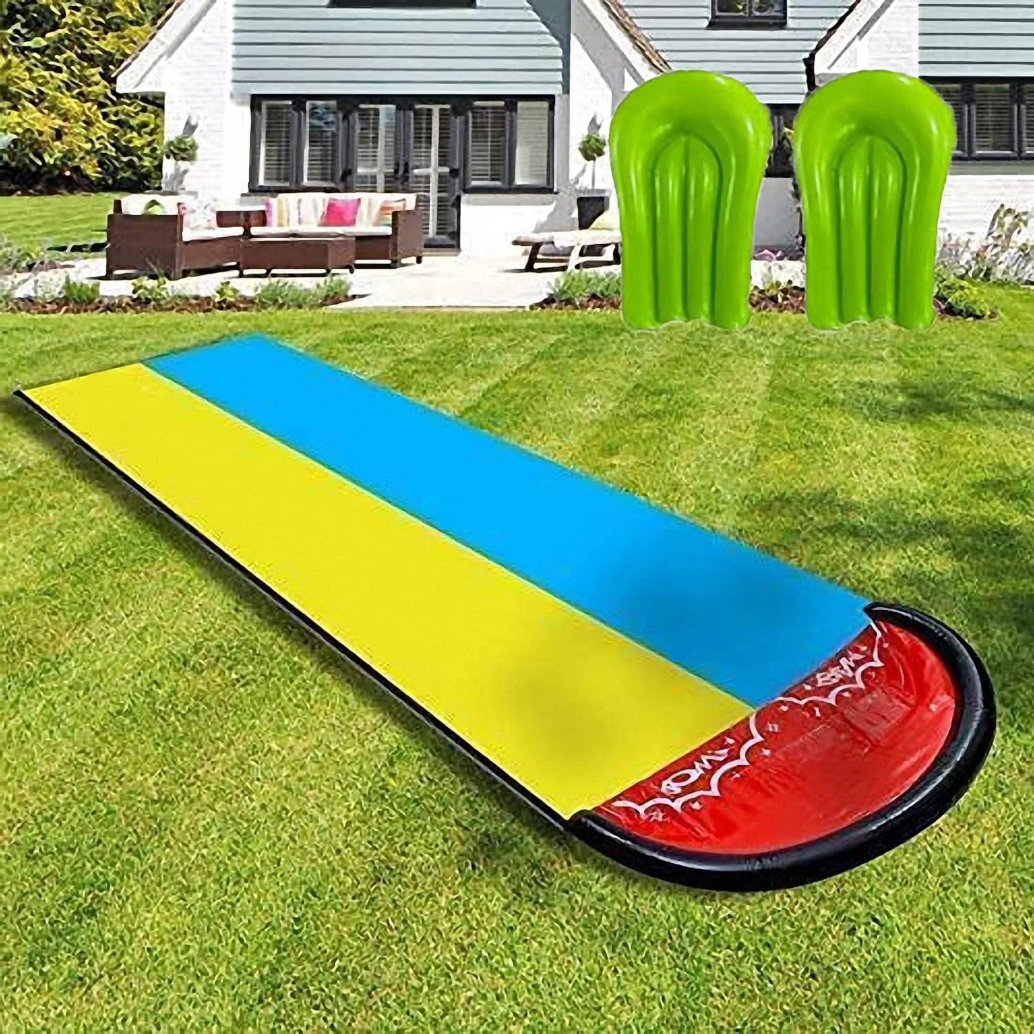 سرسره آبی فوق العاده بلند 6.1 متری/20 فوتی Zarmanuae برای کودکان، سرسره آبی دو نفره غول پیکر چمن برای کودکان با دو تخته بادی، بهترین هدیه برای بازی استخر شنای تابستانی کودکان اسباب بازی فضای باز