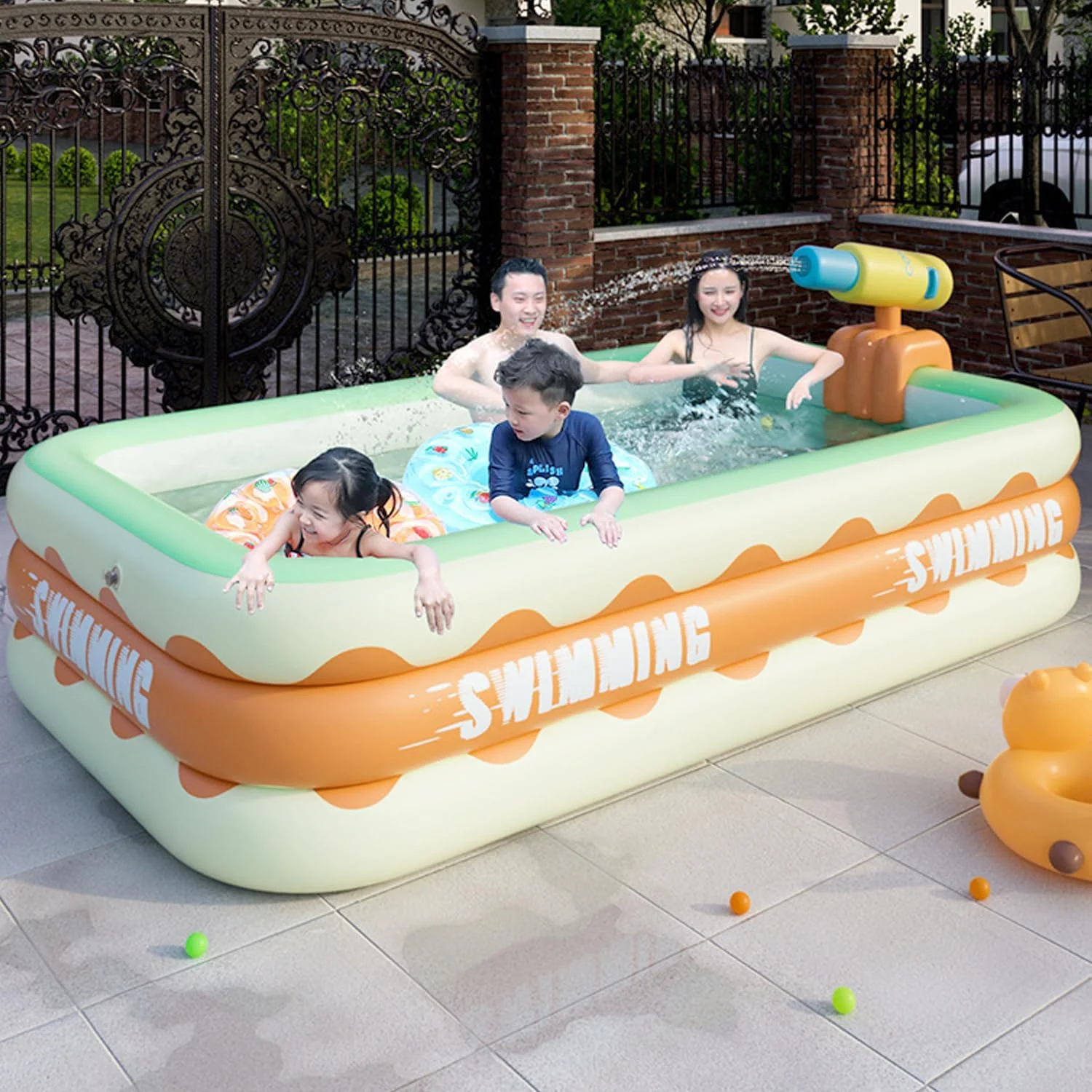 استخر بادی OYDAS، 210x145x56 سانتی متر، استخر بادی برای کودکان، خردسالان و بزرگسالان، استخر باغی با 3 لایه ضخیم، استخر بادی خانوادگی سایز بزرگ برای حیاط خلوت، باغ و فضای باز (2.1 متر)