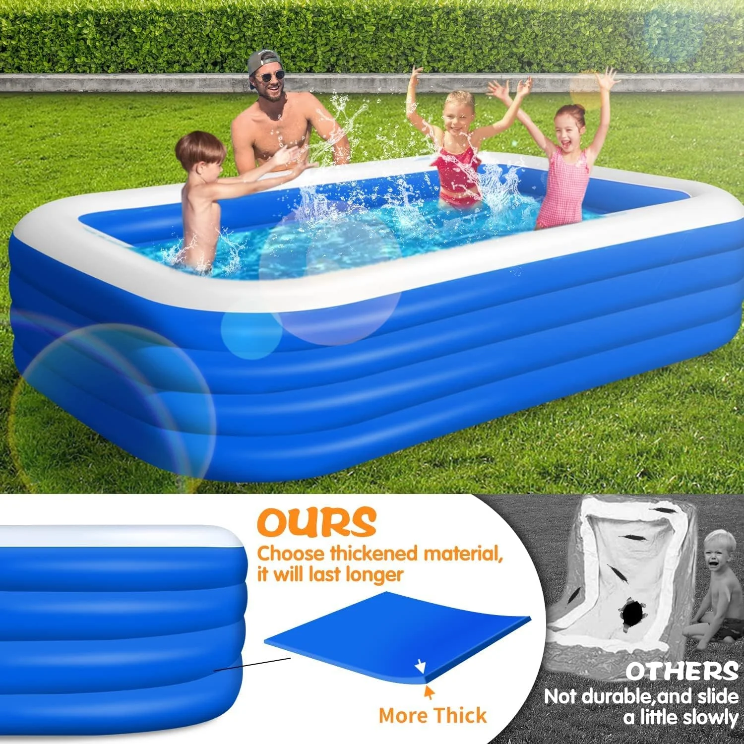 استخر بادی ضخیم 4 لایه SKADE برای کودکان و بزرگسالان، استخر بزرگ 260 سانتی متری روی زمین، استخر بادی بزرگ خانوادگی، استخر بادی کودکان با پمپ هوا برای حیاط خلوت، مهمانی آبی (بزرگ) استخر بادی ضخیم 4 لایه SKADE برای کودکان و بزرگسالان، استخر بزرگ 260 سانتی متری روی زمین، استخر بادی بزرگ خانوادگی، استخر بادی کودکان با پمپ هوا برای حیاط خلوت، مهمانی آبی (بزرگ)