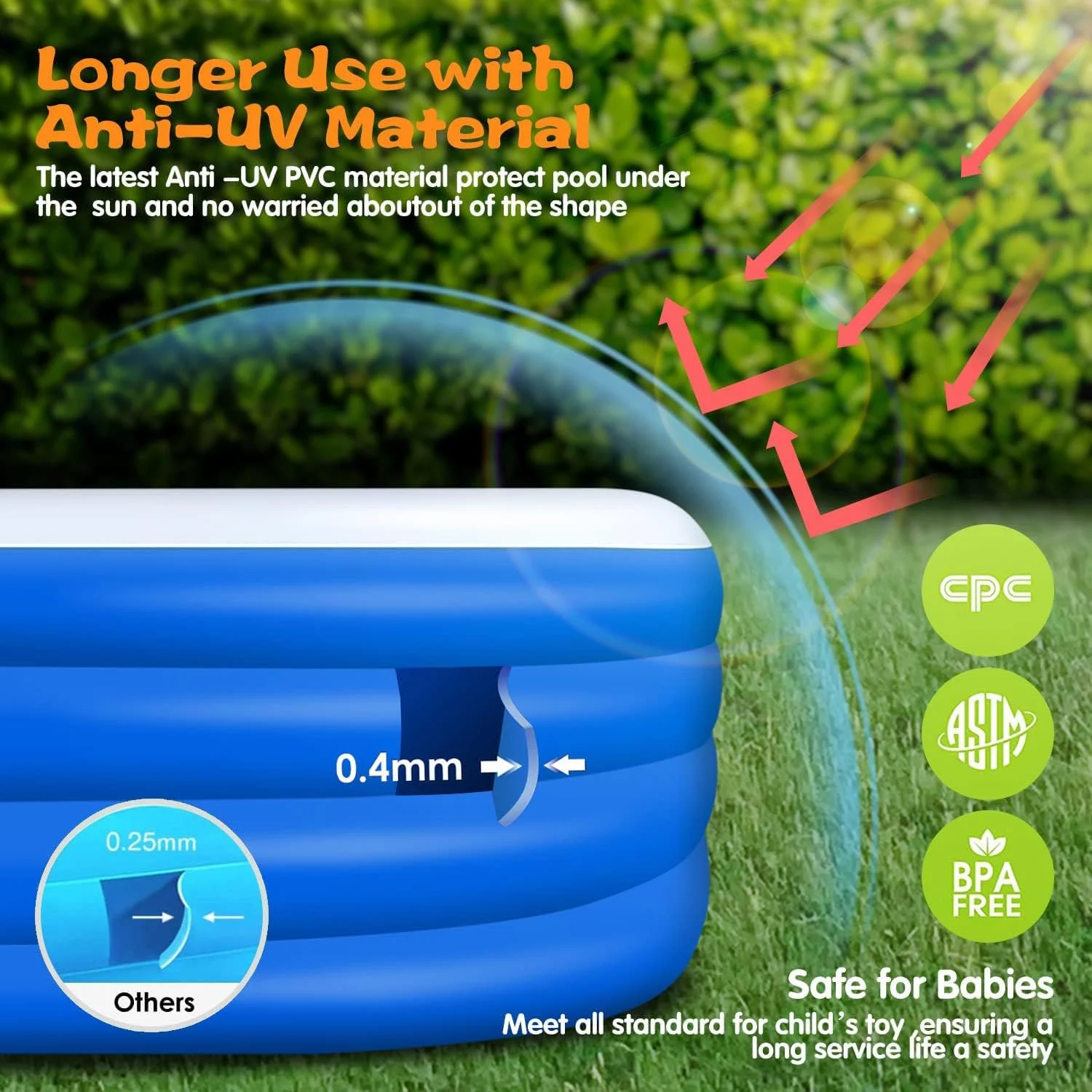 استخر بادی ضخیم 4 لایه SKADE برای کودکان و بزرگسالان، استخر بزرگ 260 سانتی متری روی زمین، استخر بادی بزرگ خانوادگی، استخر بادی کودکان با پمپ هوا برای حیاط خلوت، مهمانی آبی (بزرگ) استخر بادی ضخیم 4 لایه SKADE برای کودکان و بزرگسالان، استخر بزرگ 260 سانتی متری روی زمین، استخر بادی بزرگ خانوادگی، استخر بادی کودکان با پمپ هوا برای حیاط خلوت، مهمانی آبی (بزرگ)