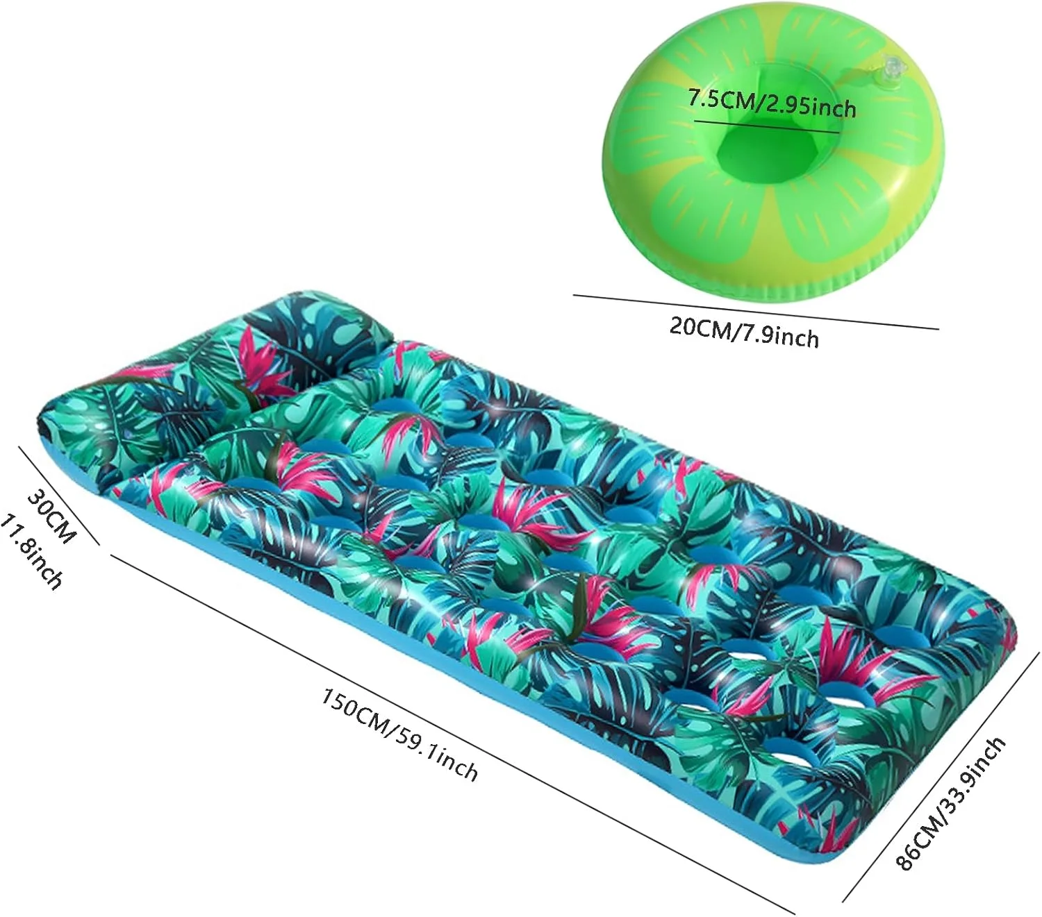 تخت بادی شناور استخر SOOFAM، تشک بادی بزرگ استخر با جا لیوانی بادی برای بزرگسالان، تشک شناور آفتاب گرفتن بزرگ، مناسب برای تعطیلات، دریاچه و مهمانی تابستانی
