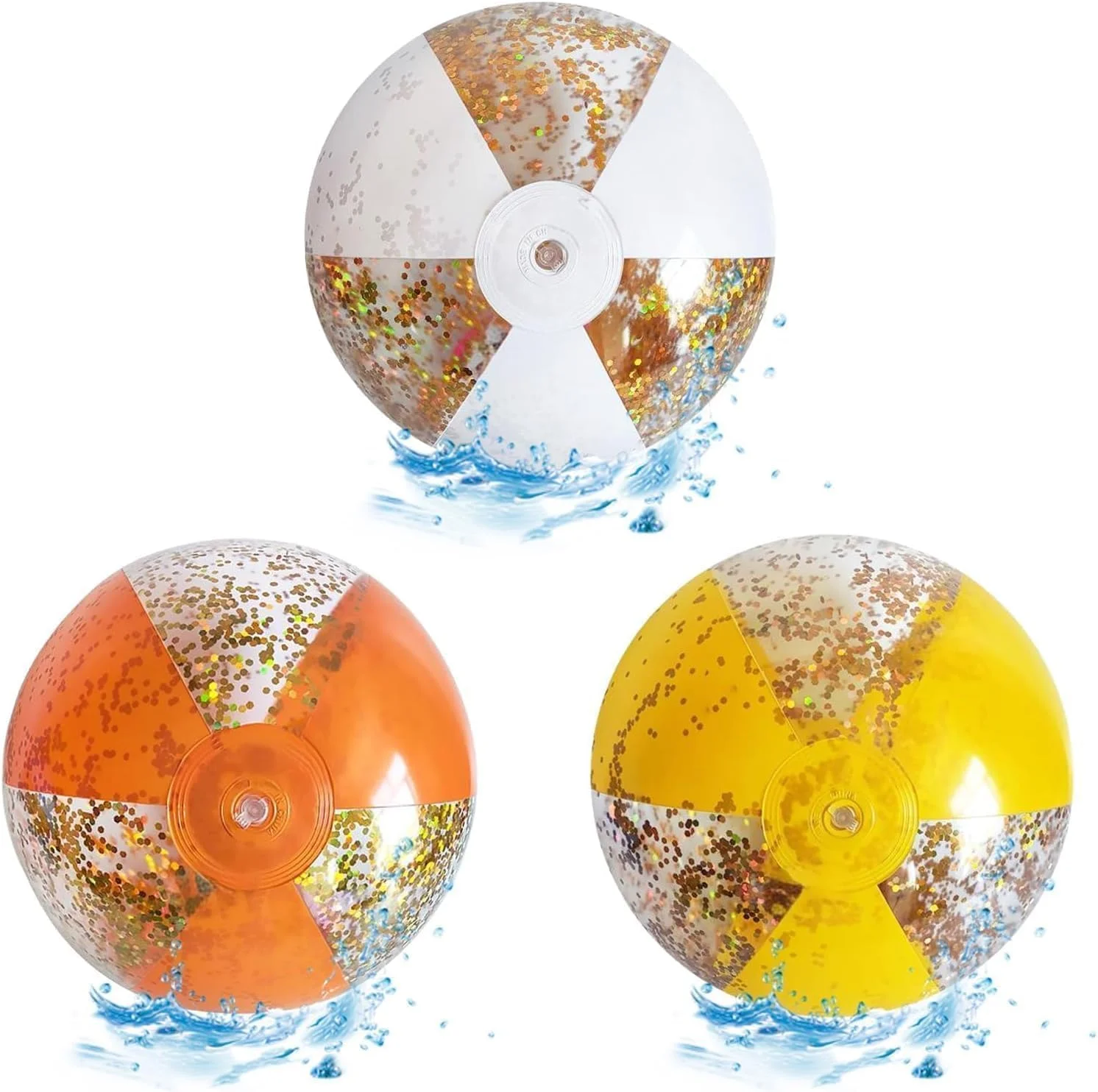 توپ های بادی ساحلی X spring، مجموعه 3 عددی اسباب بازی های آبی رنگارنگ با طراحی پولک اکلیلی، به همراه تلمبه برای بازی های استخری، مهمانی های ساحلی و فعالیت های تابستانی در فضای باز (35 سانتی متر)