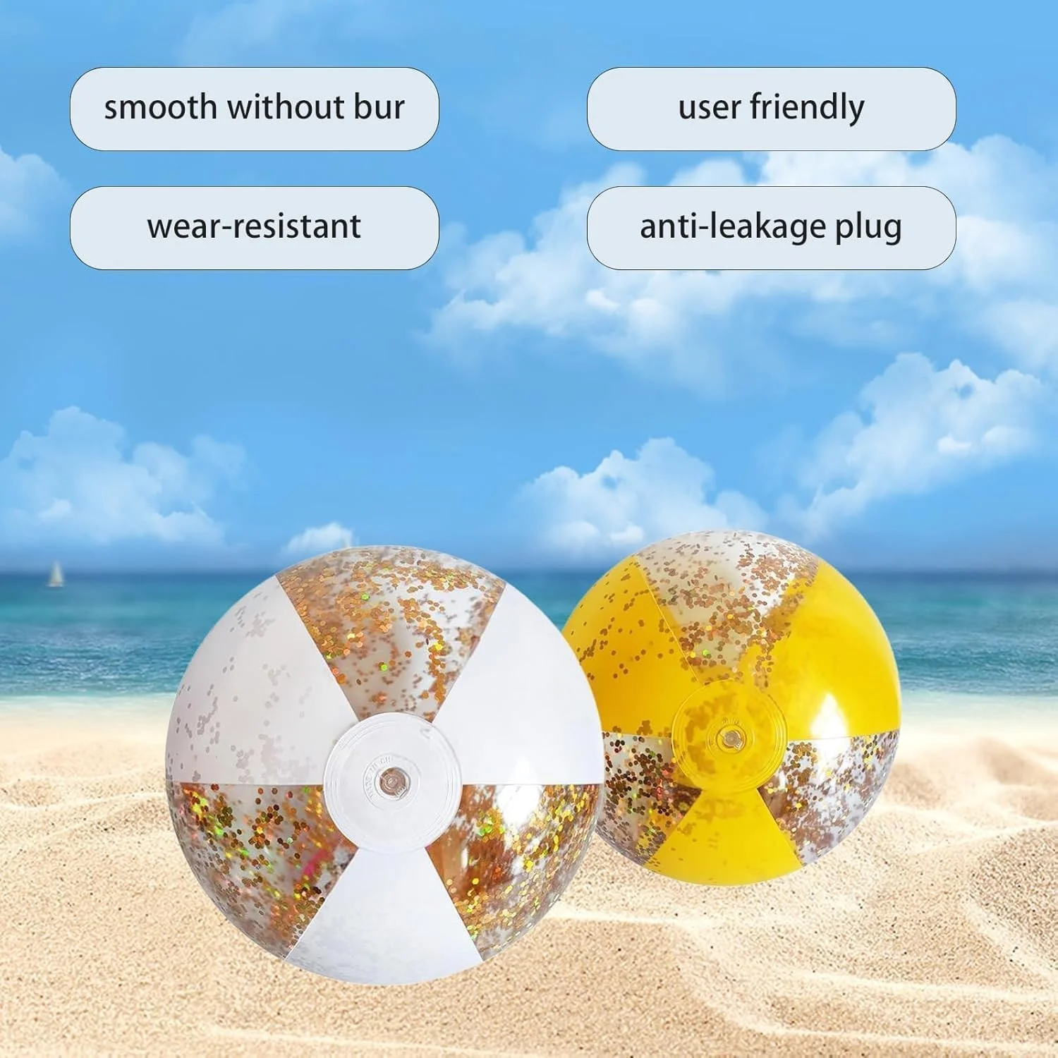 توپ های بادی ساحلی X spring، مجموعه 3 عددی اسباب بازی های آبی رنگارنگ با طراحی پولک اکلیلی، به همراه تلمبه برای بازی های استخری، مهمانی های ساحلی و فعالیت های تابستانی در فضای باز (35 سانتی متر)