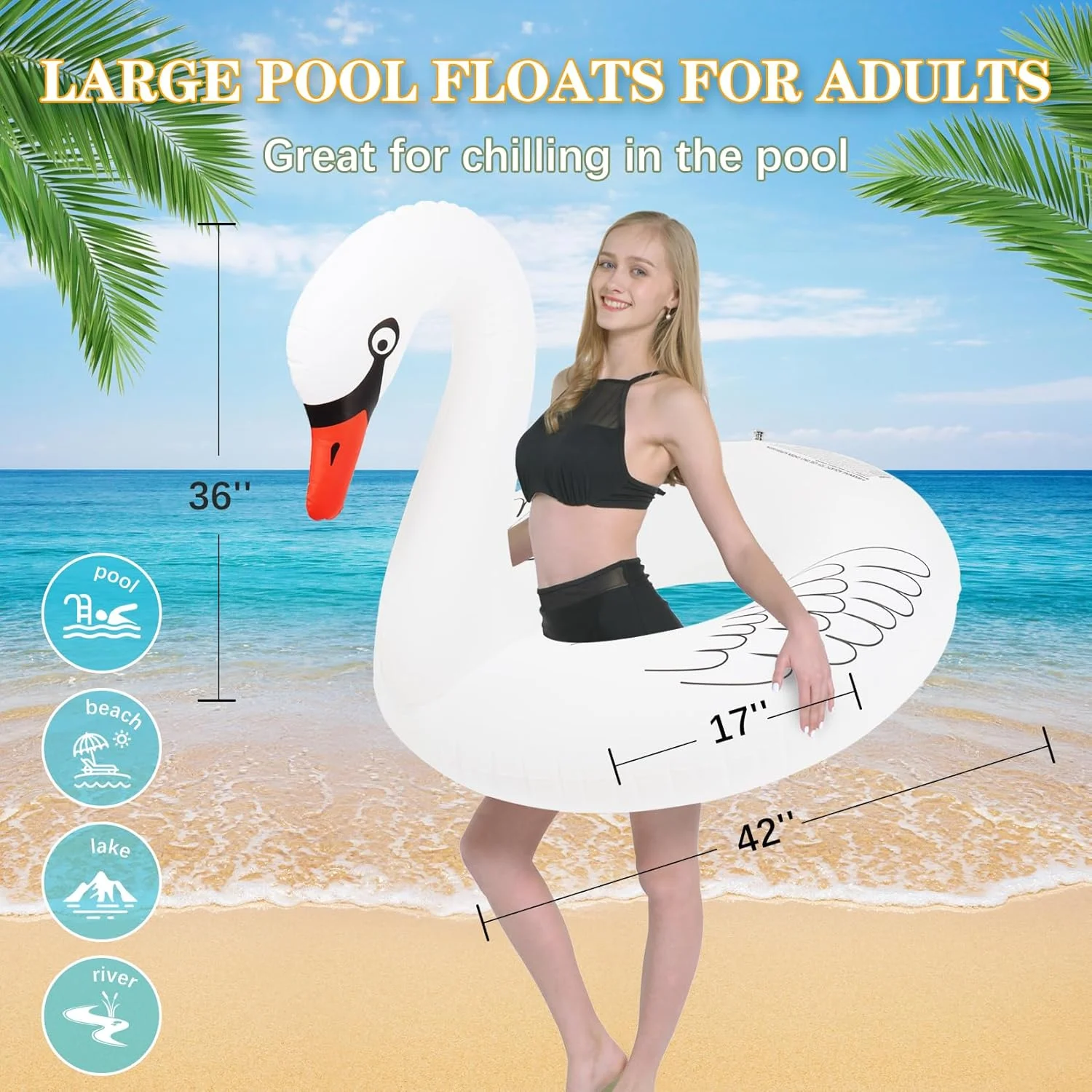 تیوپ بادی شنا سینبیور، حلقه شنا صورتی، تیوپ بزرگ ۴۲ اینچی، تیوپ بادی شنا مناسب بزرگسالان، تشک بادی تفریحی مناسب دریاچه