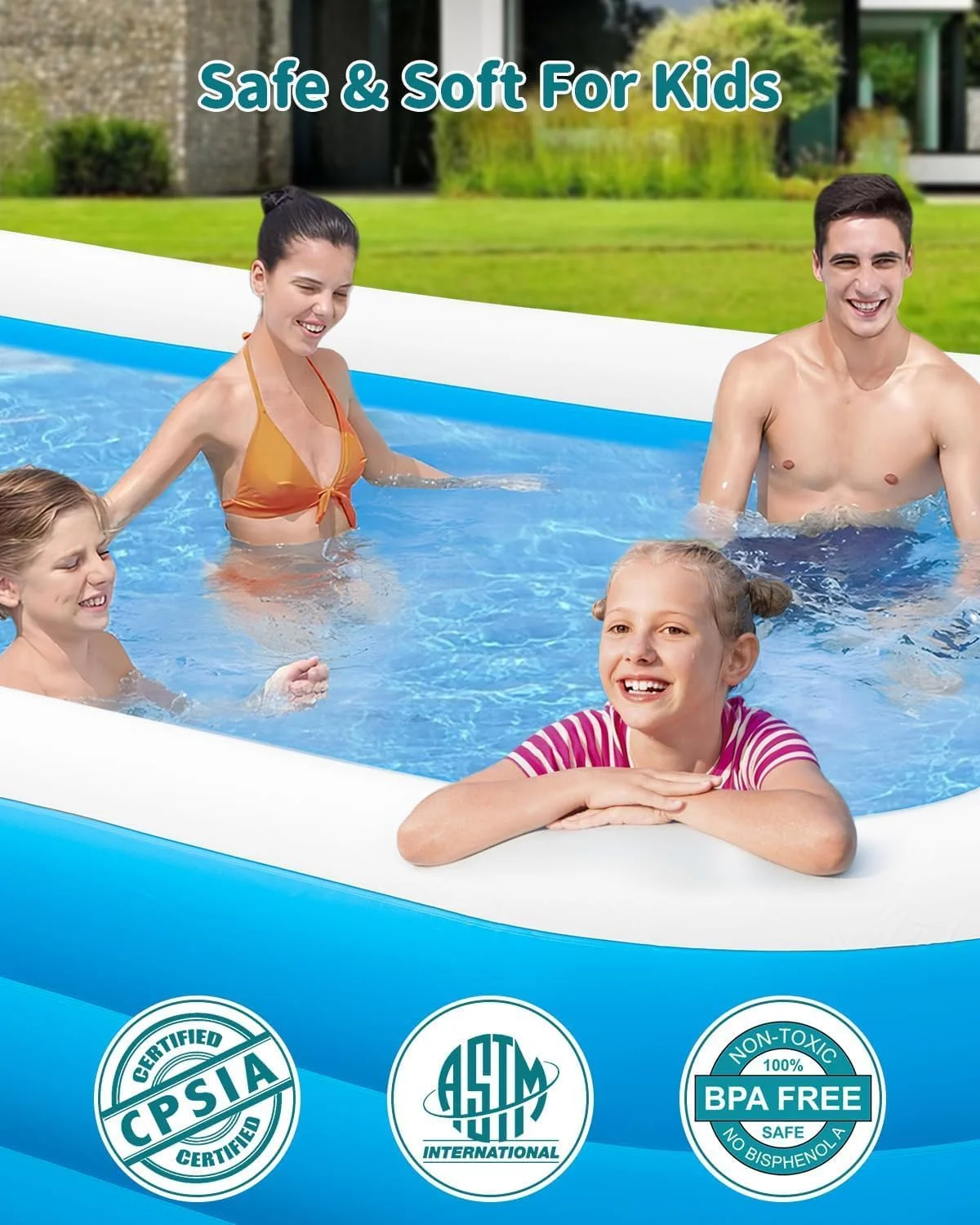 استخر بادی بزرگ 2.1 متری SLEEPHEAD®، استخر بادی ضخیم و بسیار بزرگ، استخر بادی سایز کامل برای مهمانی آب تابستانی کودکان، خردسالان و بزرگسالان، استخر شنای باغی سرپوشیده و روباز