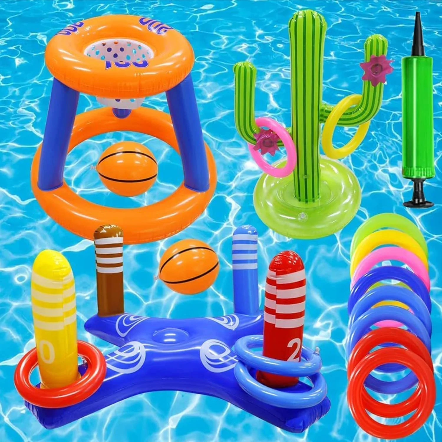اسباب بازی های استخر Pomefar، حلقه های بسکتبال شناور استخر و بازی حلقه پرتاب استخر، اسباب بازی های استخر بازی های آبی سرگرم کننده تابستانی برای کودکان 8-12 سال، نوجوانان، بزرگسالان و خانواده