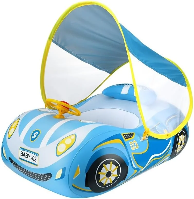 شناور بادی استخر کودک طرح ماشین با سایبان محافظت از نور خورشید