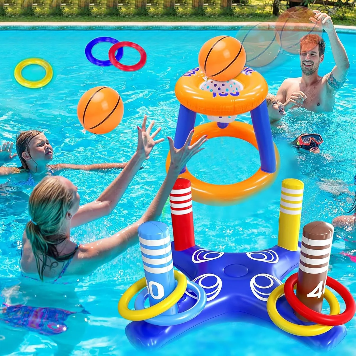 اسباب بازی های استخر Pomefar، حلقه های بسکتبال شناور استخر و بازی حلقه پرتاب استخر، اسباب بازی های استخر بازی های آبی سرگرم کننده تابستانی برای کودکان 8-12 سال، نوجوانان، بزرگسالان و خانواده