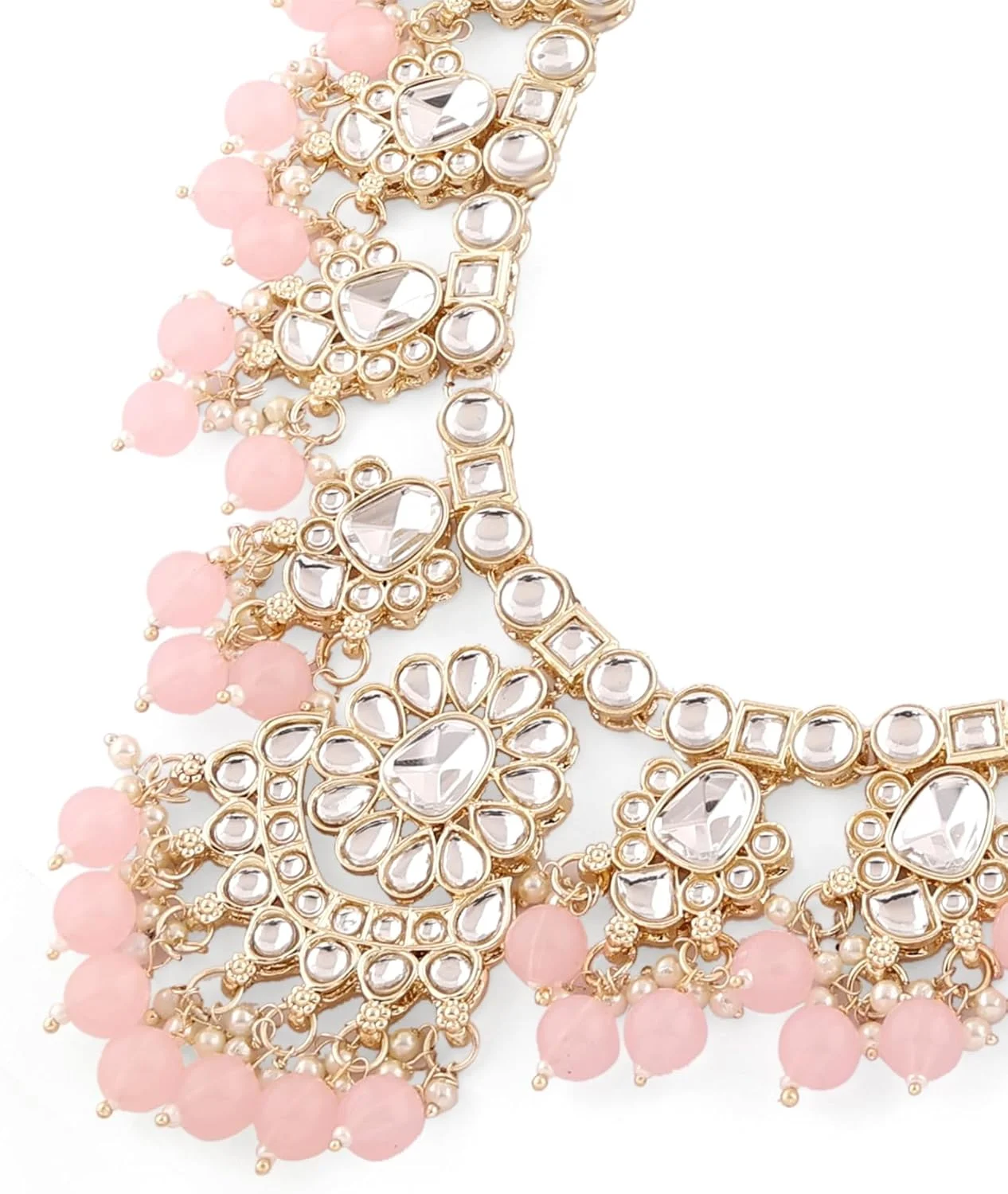 زیوری پرلز، ست گردنبند بلند عروس، گوشواره و انگشتر زنانه با نگین های درخشان Kundan و مهره های صورتی - ZPFK16475 زیوری پرلز، ست گردنبند بلند عروس، گوشواره و انگشتر زنانه با نگین های درخشان Kundan و مهره های صورتی - ZPFK16475