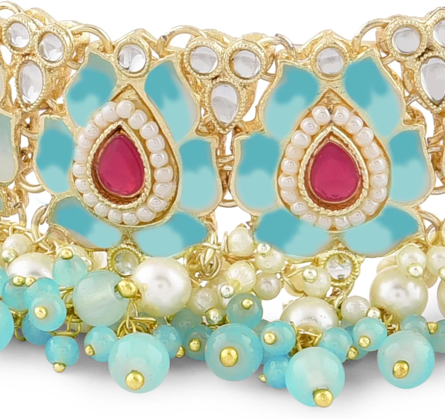 زیوری پرلز، ست گردنبند چوکر، گوشواره و انگشتر میناکاری طرح لوتوس صورتی و سبز زنانه - ZPFK14755 زیوری پرلز، ست گردنبند چوکر، گوشواره و انگشتر میناکاری طرح لوتوس صورتی و سبز زنانه - ZPFK14755