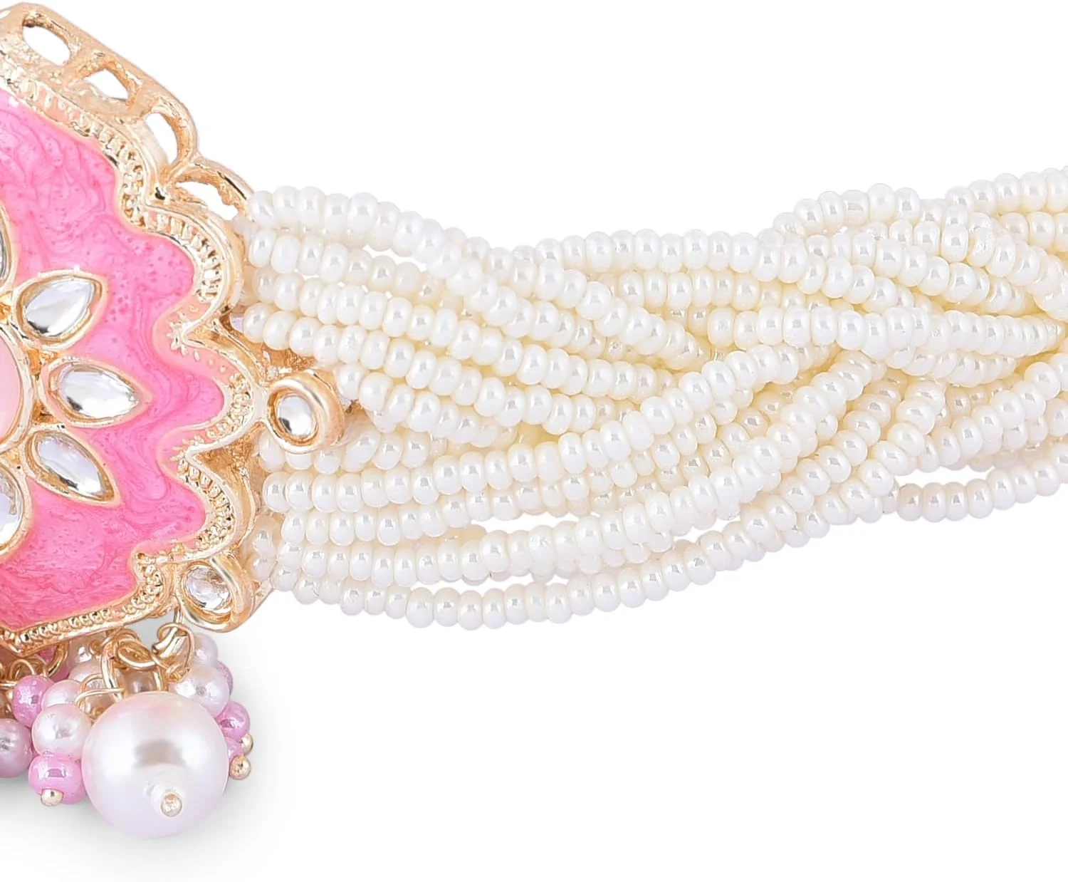 زیوری پرلز ست گردنبند چوکر چند رشته ای میناکاری کندان صورتی و سفید به همراه گوشواره و انگشتر زنانه - ZPFK16502 زیوری پرلز ست گردنبند چوکر چند رشته ای میناکاری کندان صورتی و سفید به همراه گوشواره و انگشتر زنانه - ZPFK16502