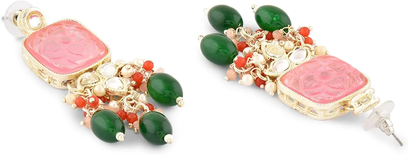 ZAVERI PEARLS ست گردنبند چوکر چند رشته ای نگین دار و خوشه ای با سنگ های چند رنگ، گوشواره و انگشتر زنانه - ZPFK16083 ZAVERI PEARLS ست گردنبند چوکر چند رشته ای نگین دار و خوشه ای با سنگ های چند رنگ، گوشواره و انگشتر زنانه - ZPFK16083