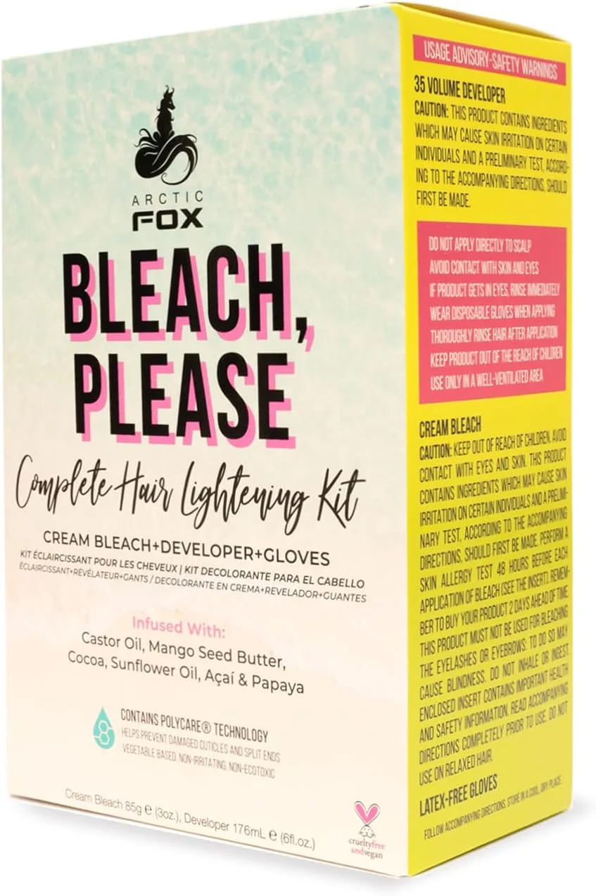کیت روشن کننده مو آرکتیک فاکس Bleach Please، کرم بلیچ، دولوپر ولوم 35 و دستکش های بدون لاتکس غنی شده با آکای، کاکائو، روغن آفتابگردان و پاپایا! وگان و بدون تست حیوانی کیت روشن کننده مو آرکتیک فاکس Bleach Please، کرم بلیچ، دولوپر ولوم 35 و دستکش های بدون لاتکس غنی شده با آکای، کاکائو، روغن آفتابگردان و پاپایا! وگان و بدون تست حیوانی