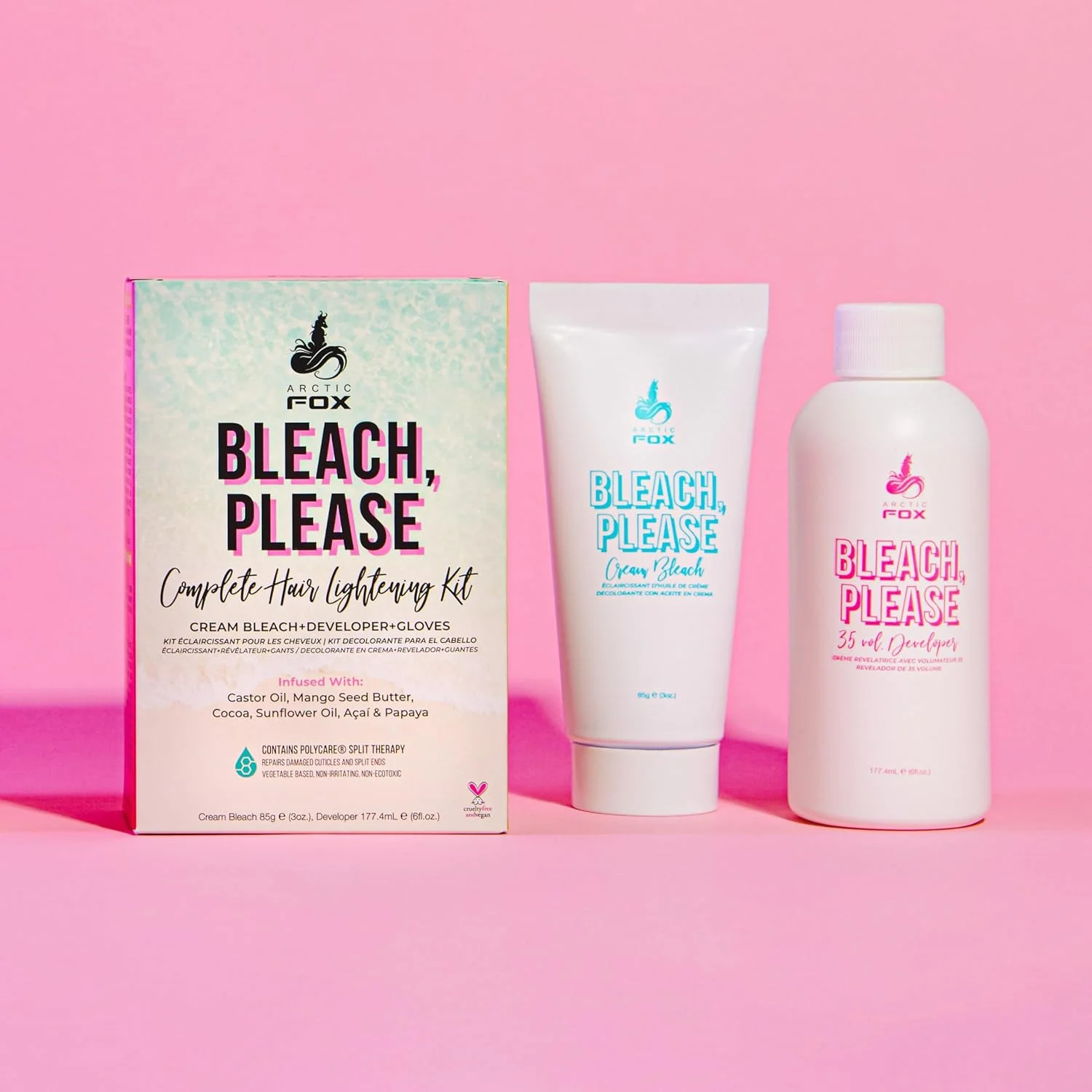 کیت روشن کننده مو آرکتیک فاکس Bleach Please، کرم بلیچ، دولوپر ولوم 35 و دستکش های بدون لاتکس غنی شده با آکای، کاکائو، روغن آفتابگردان و پاپایا! وگان و بدون تست حیوانی کیت روشن کننده مو آرکتیک فاکس Bleach Please، کرم بلیچ، دولوپر ولوم 35 و دستکش های بدون لاتکس غنی شده با آکای، کاکائو، روغن آفتابگردان و پاپایا! وگان و بدون تست حیوانی