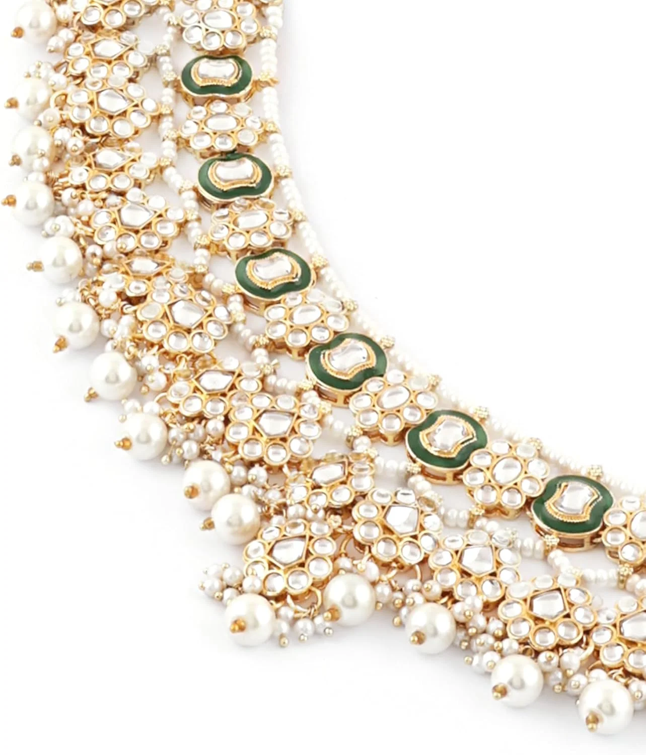 زیوری پرلز ست گردنبند چوکر، گوشواره و مانگ تیکا زنانه مدل میناکاری سبز، کندن و مروارید - ZPFK17355 زیوری پرلز ست گردنبند چوکر، گوشواره و مانگ تیکا زنانه مدل میناکاری سبز، کندن و مروارید - ZPFK17355