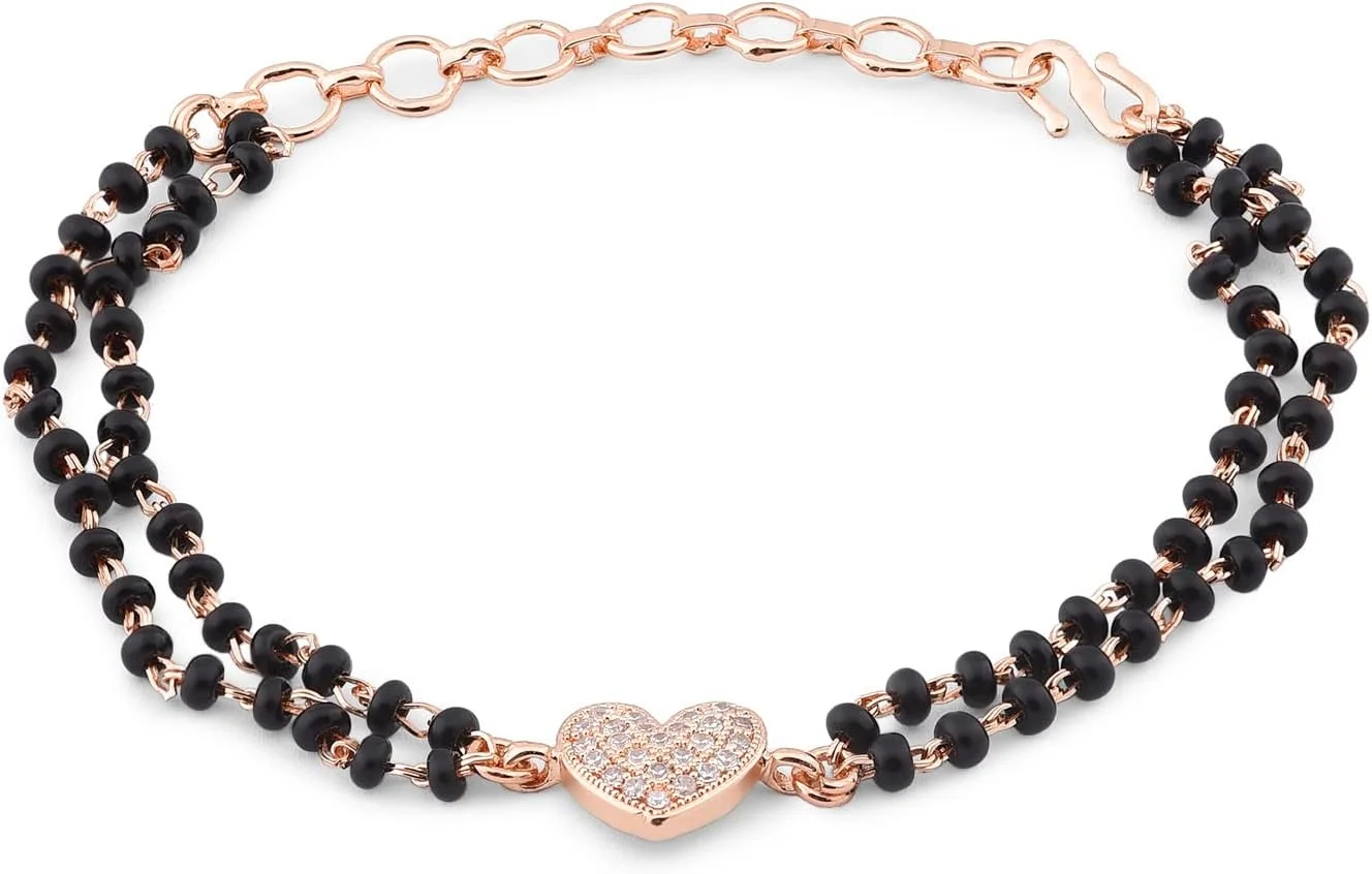 دستبند منگل سوترا زنانه طرح قلب با روکش رزگلد و نگین های زیرکونیا - ZPFK12637 از Zaveri Pearls
