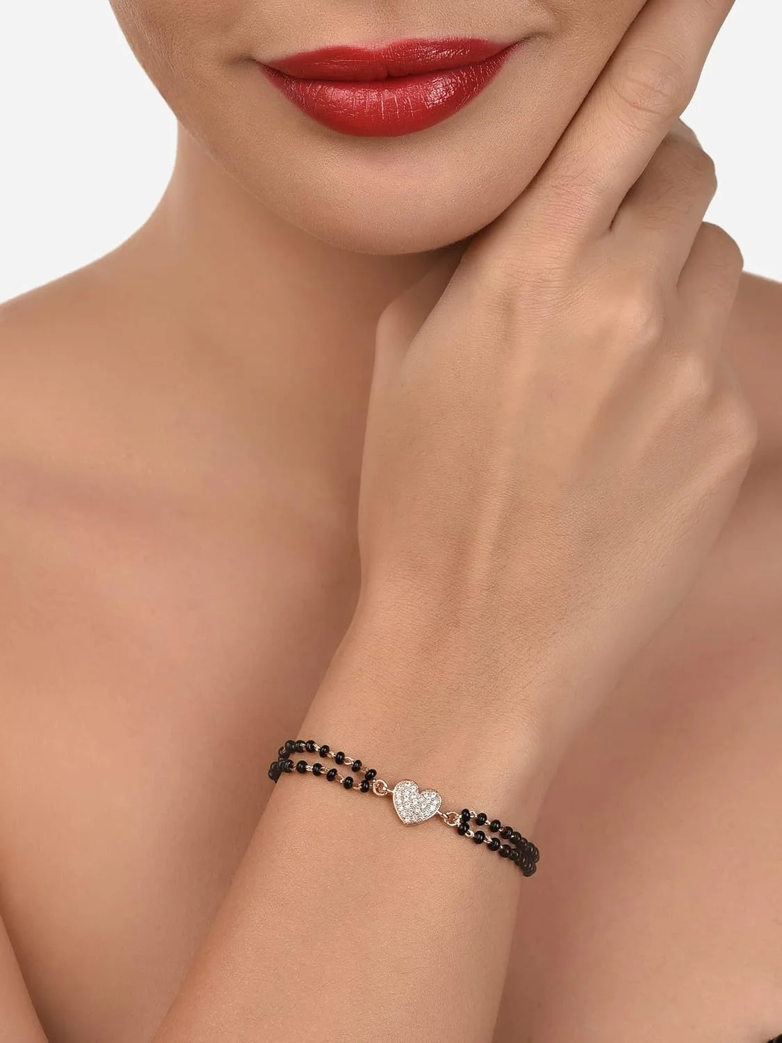 دستبند منگل سوترا زنانه طرح قلب با روکش رزگلد و نگین های زیرکونیا - ZPFK12637 از Zaveri Pearls دستبند منگل سوترا زنانه طرح قلب با روکش رزگلد و نگین های زیرکونیا - ZPFK12637 از Zaveri Pearls