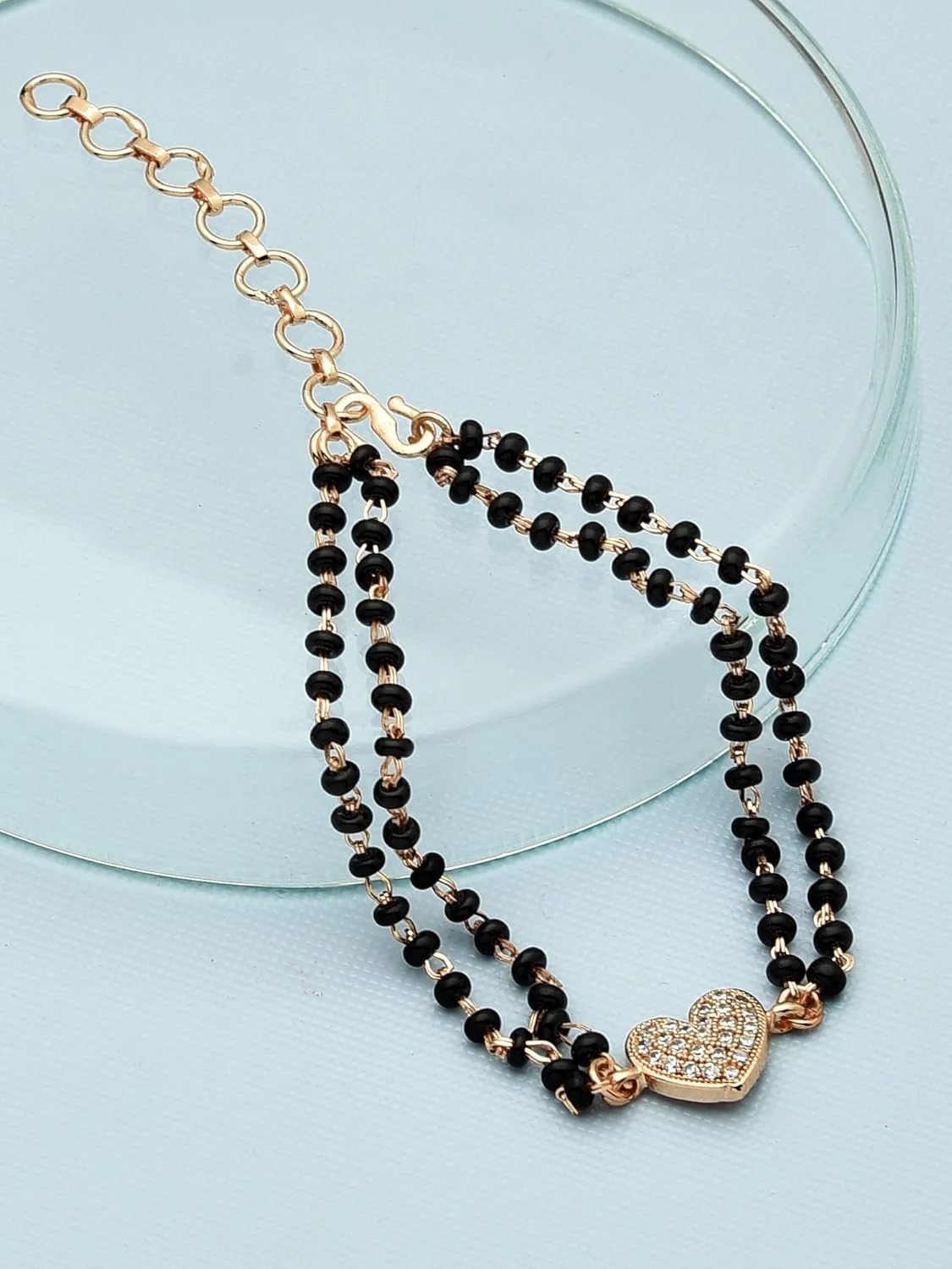 دستبند منگل سوترا زنانه طرح قلب با روکش رزگلد و نگین های زیرکونیا - ZPFK12637 از Zaveri Pearls دستبند منگل سوترا زنانه طرح قلب با روکش رزگلد و نگین های زیرکونیا - ZPFK12637 از Zaveri Pearls