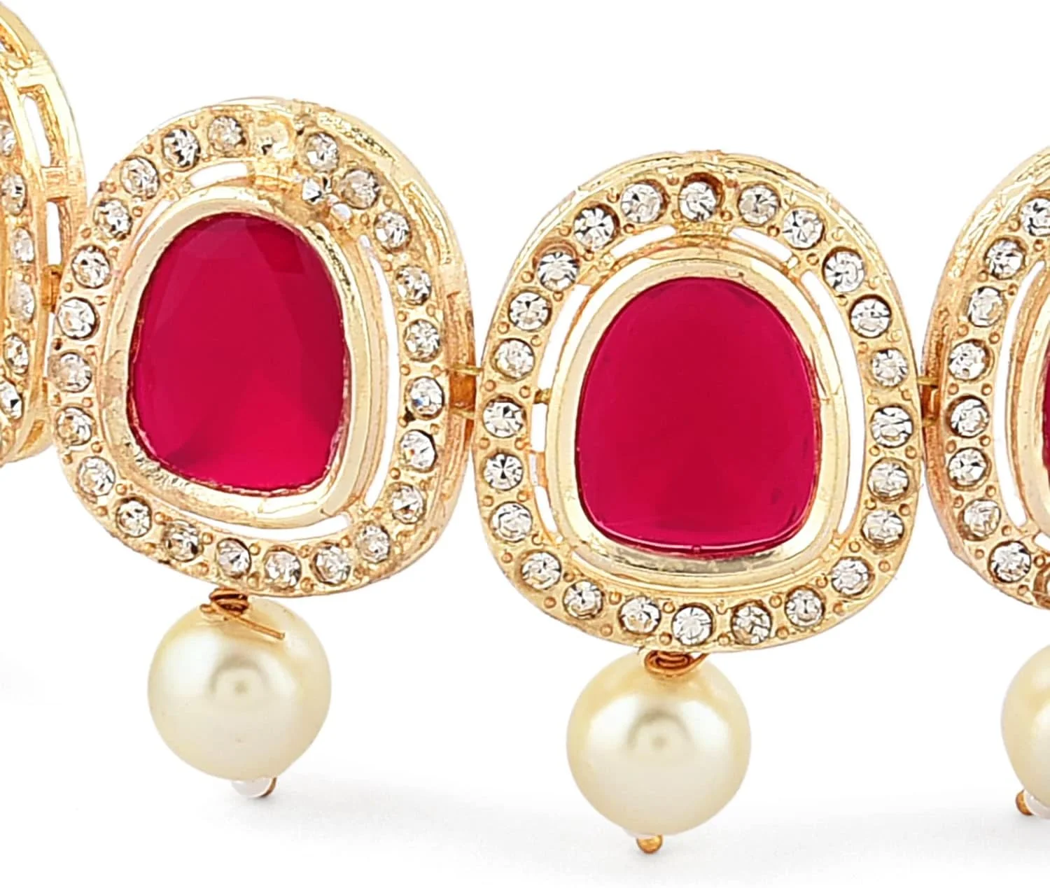 ZAVERI PEARLS گردنبند چوکر سنگ های صورتی رانی و الماس های اتریشی به همراه گوشواره زنانه - ZPFK16091 ZAVERI PEARLS گردنبند چوکر سنگ های صورتی رانی و الماس های اتریشی به همراه گوشواره زنانه - ZPFK16091