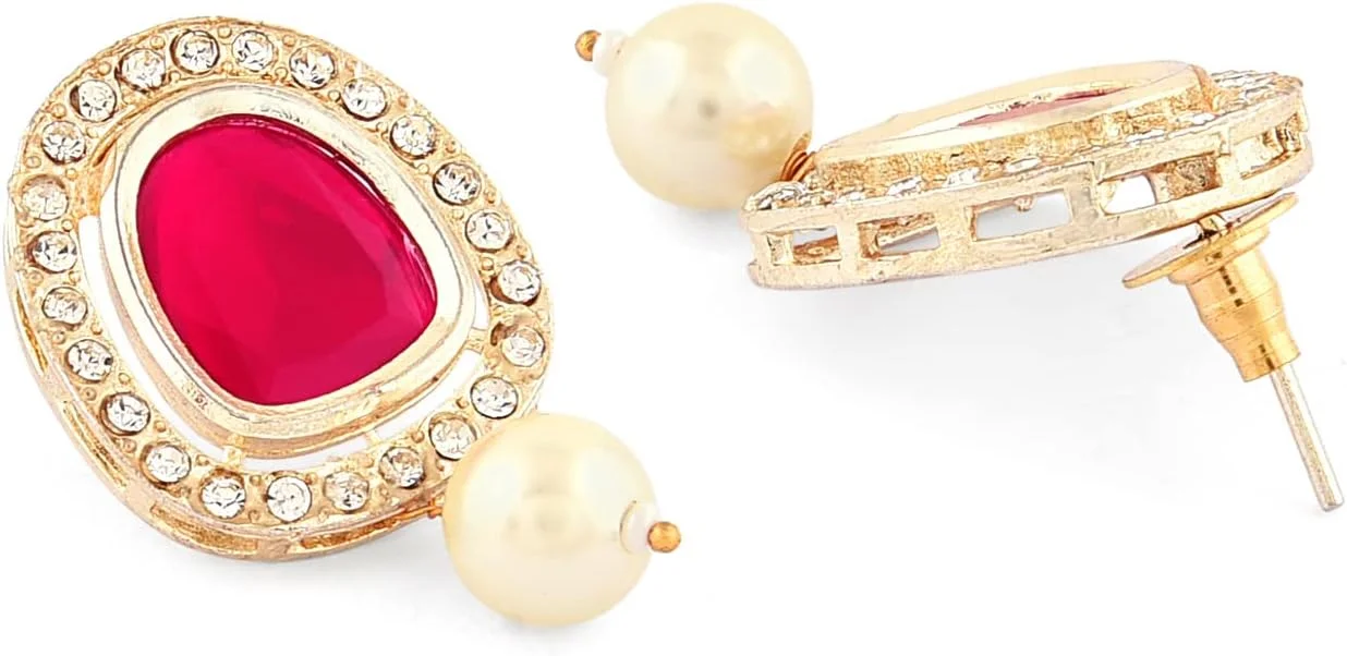 ZAVERI PEARLS گردنبند چوکر سنگ های صورتی رانی و الماس های اتریشی به همراه گوشواره زنانه - ZPFK16091 ZAVERI PEARLS گردنبند چوکر سنگ های صورتی رانی و الماس های اتریشی به همراه گوشواره زنانه - ZPFK16091