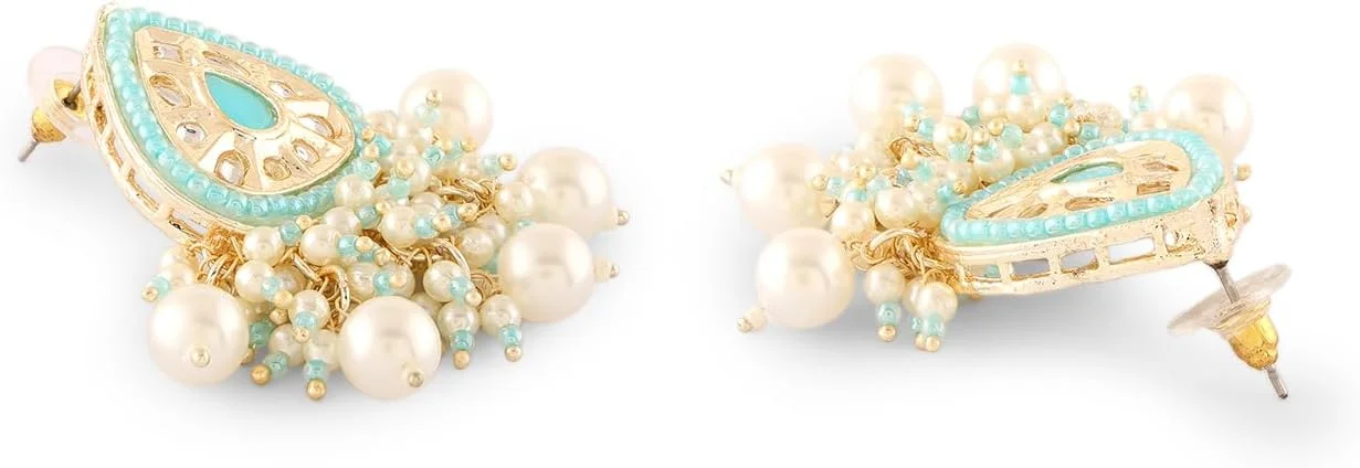 ZAVERI PEARLS گردنبند چوکر چند رشته ای مهره دار فیروزه ای آبی و ست گوشواره سنگ های مصنوعی زنانه - ZPFK17093 ZAVERI PEARLS گردنبند چوکر چند رشته ای مهره دار فیروزه ای آبی و ست گوشواره سنگ های مصنوعی زنانه - ZPFK17093