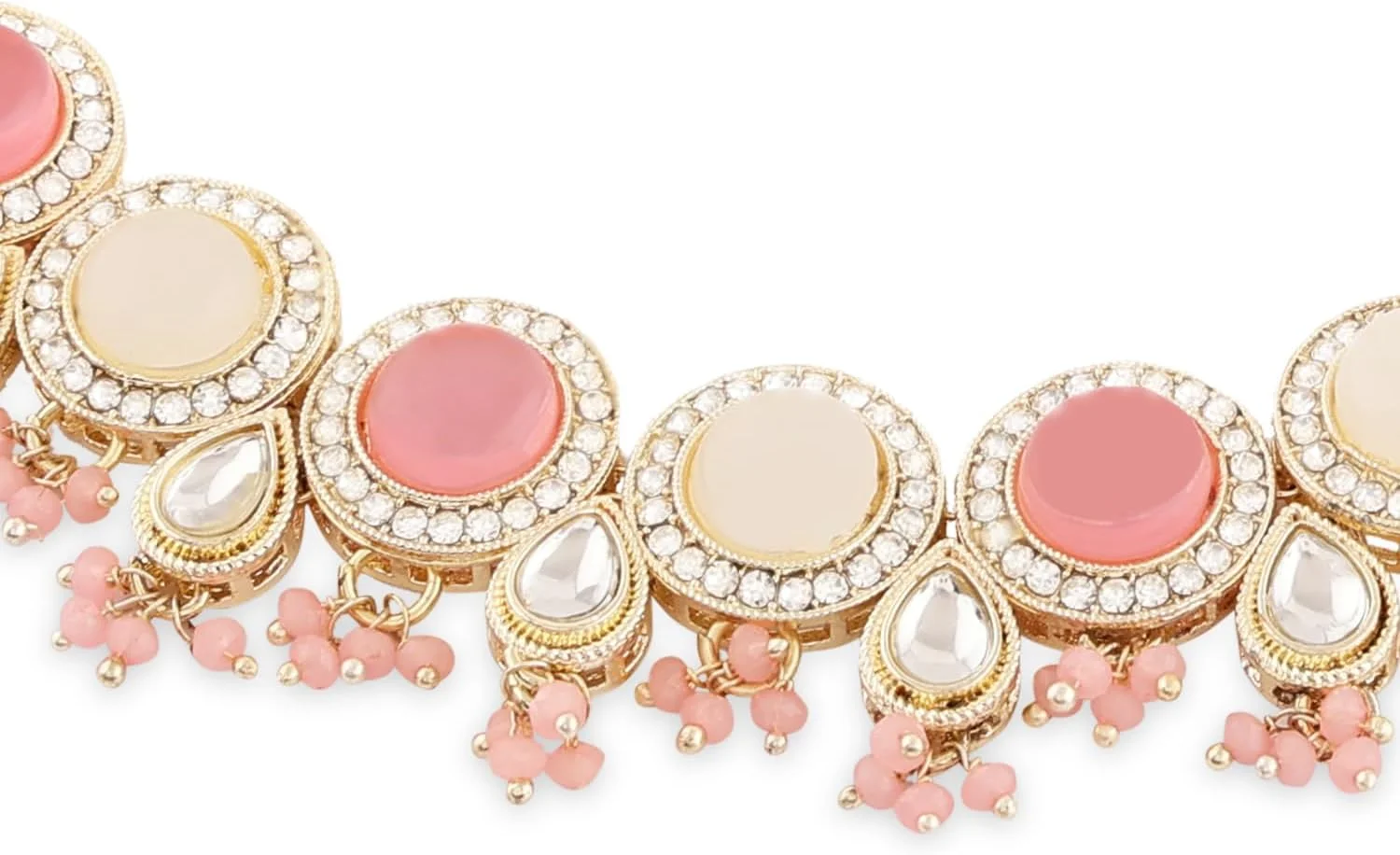 زیوری پرلز، ست گردنبند، گوشواره و انگشتر زنانه تزئین شده با نگین های اتریشی درخشان، کندان صورتی و سنگ های مصنوعی - ZPFK17099